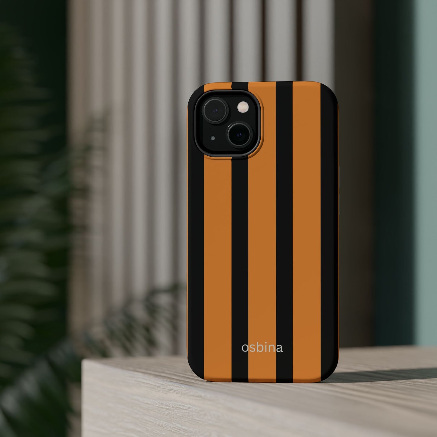 osbina | MagSafe Compatible for iPhone | The Statement Stripe Case in Black + Orange | The Season Collective