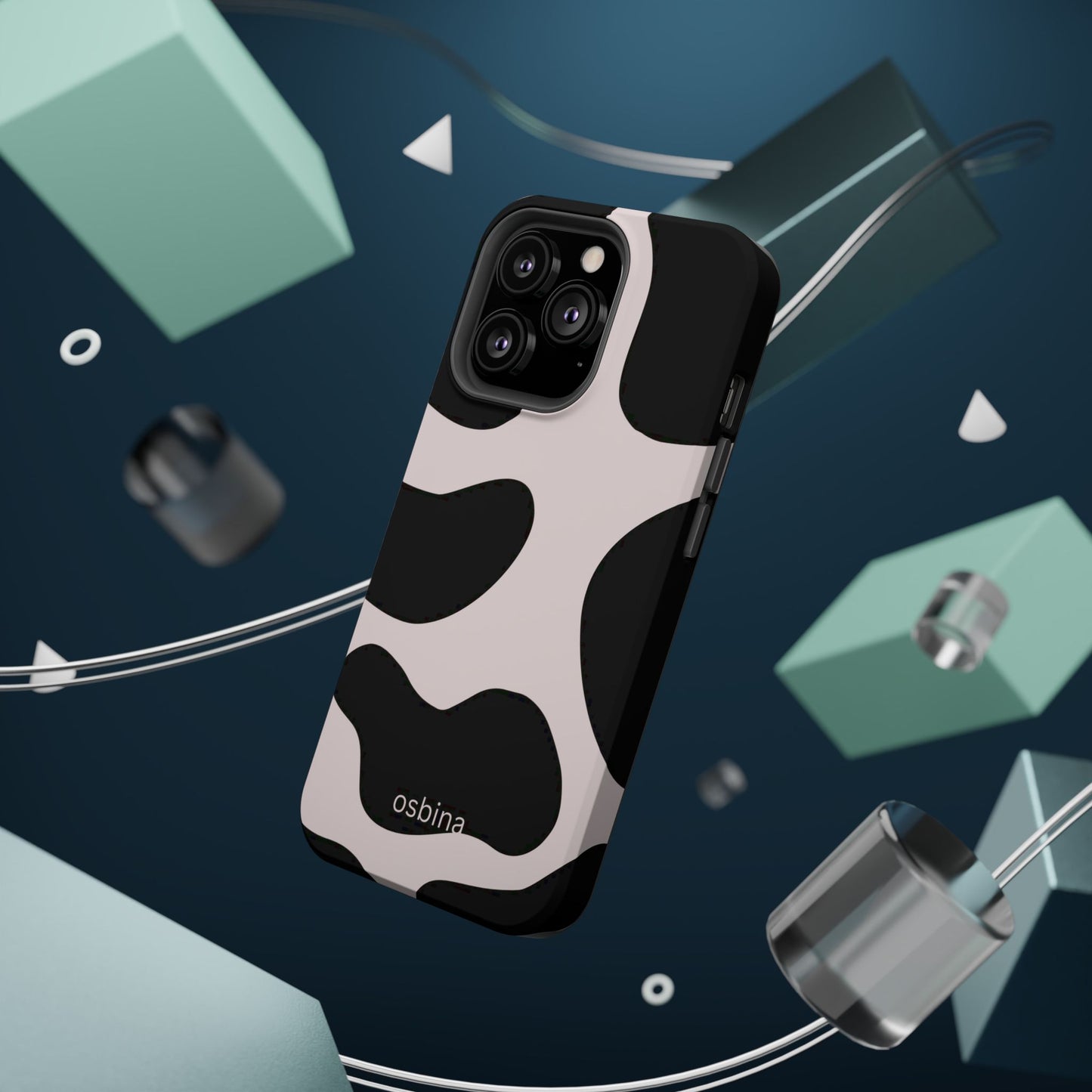 osbina | MagSafe compatible for iPhone | Prairie Chic Pink & Black Cow Print Phone Case | Modern Muse Collection