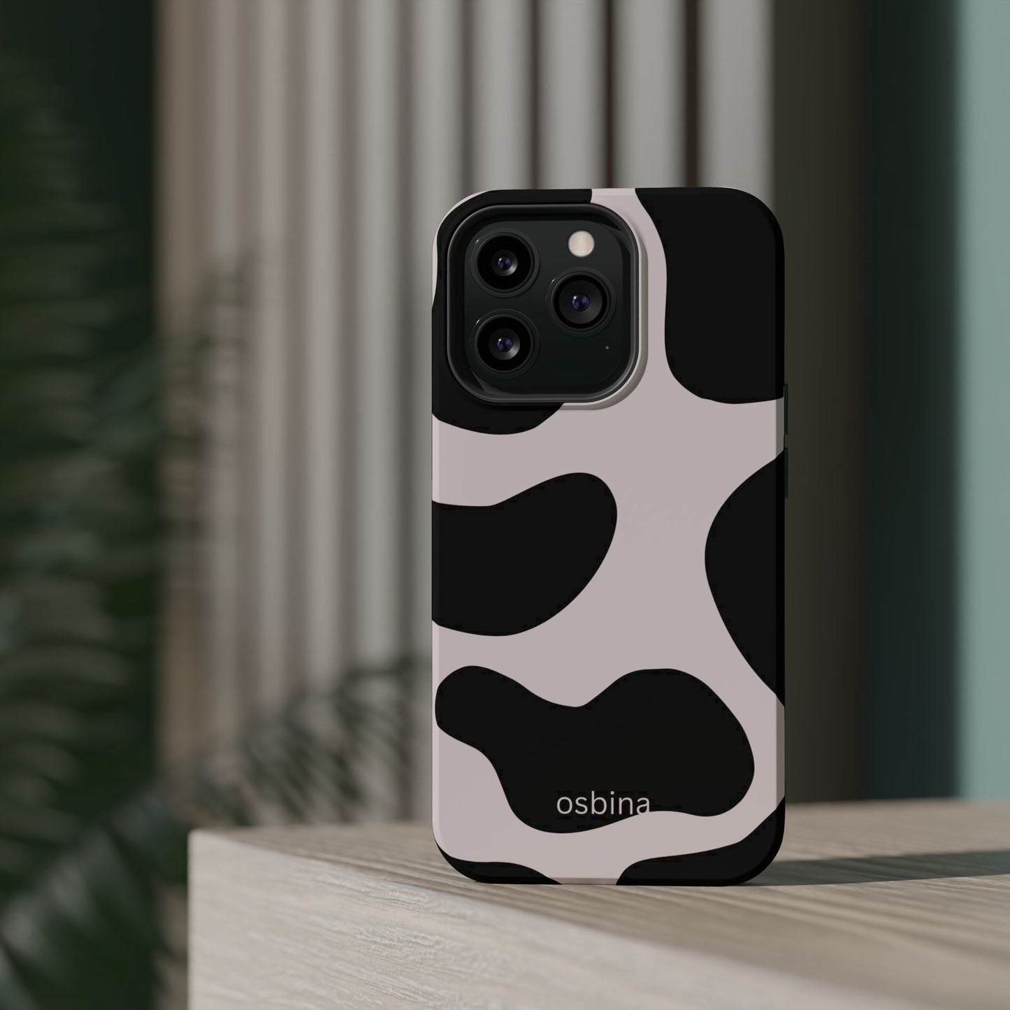 osbina | MagSafe compatible for iPhone | Prairie Chic Pink & Black Cow Print Phone Case | Modern Muse Collection