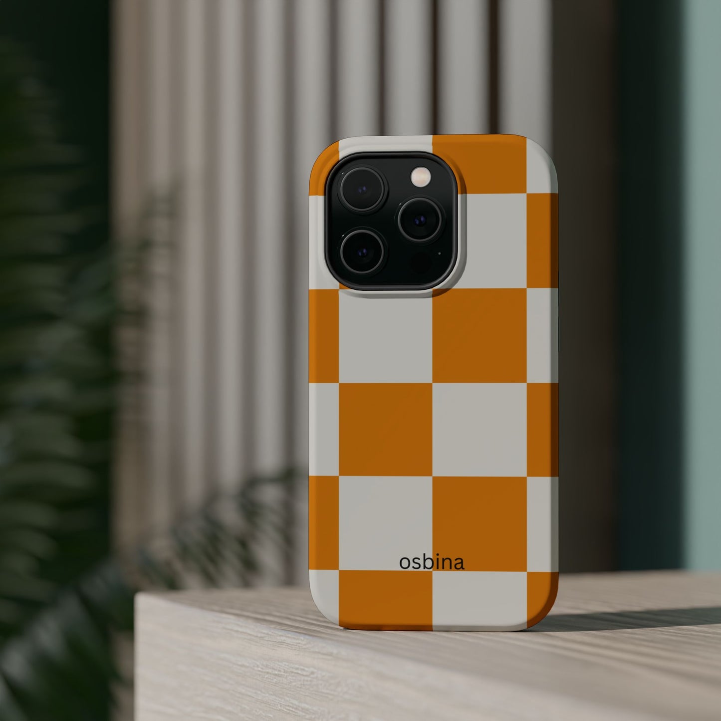osbina | MagSafe Compatible for iPhone | Check You Out — The Orange + White Check Case | The Season Collective