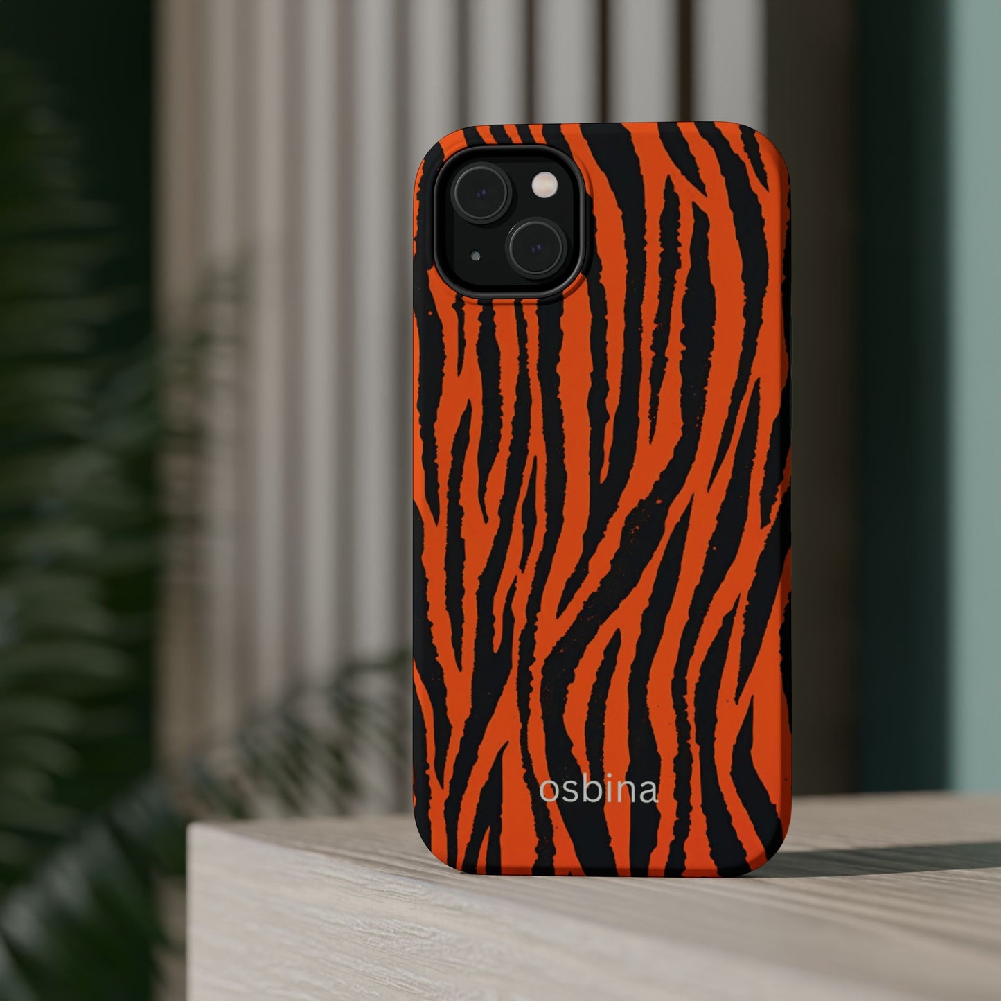 osbina | MagSafe Compatible for iPhone | Tiger, But Make It Chic — The Bengal Stripe Case in Orange + Black | The Season Collective