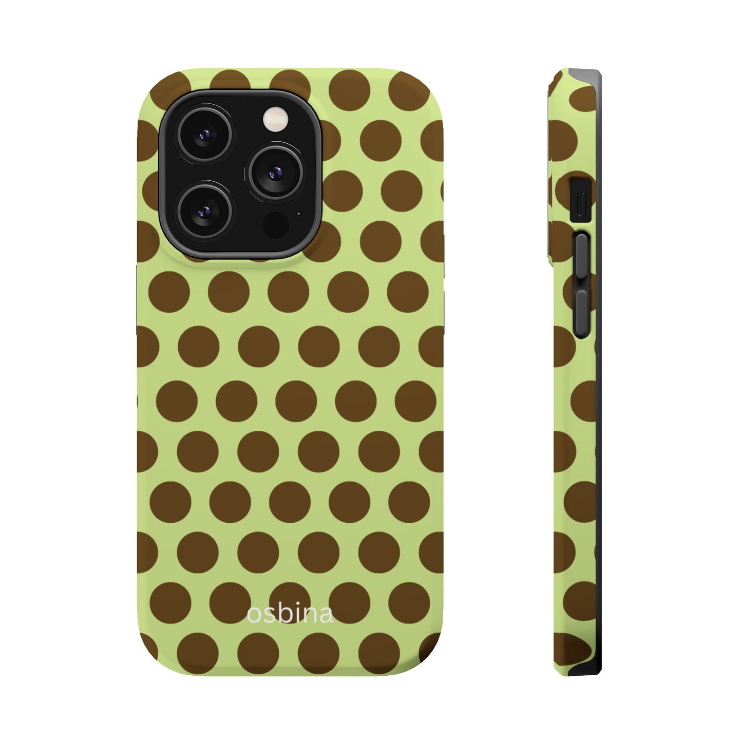 osbina | MagSafe compatible for iPhone | Chartreuse Cocoa Dots Phone Case | Color Edit Collection