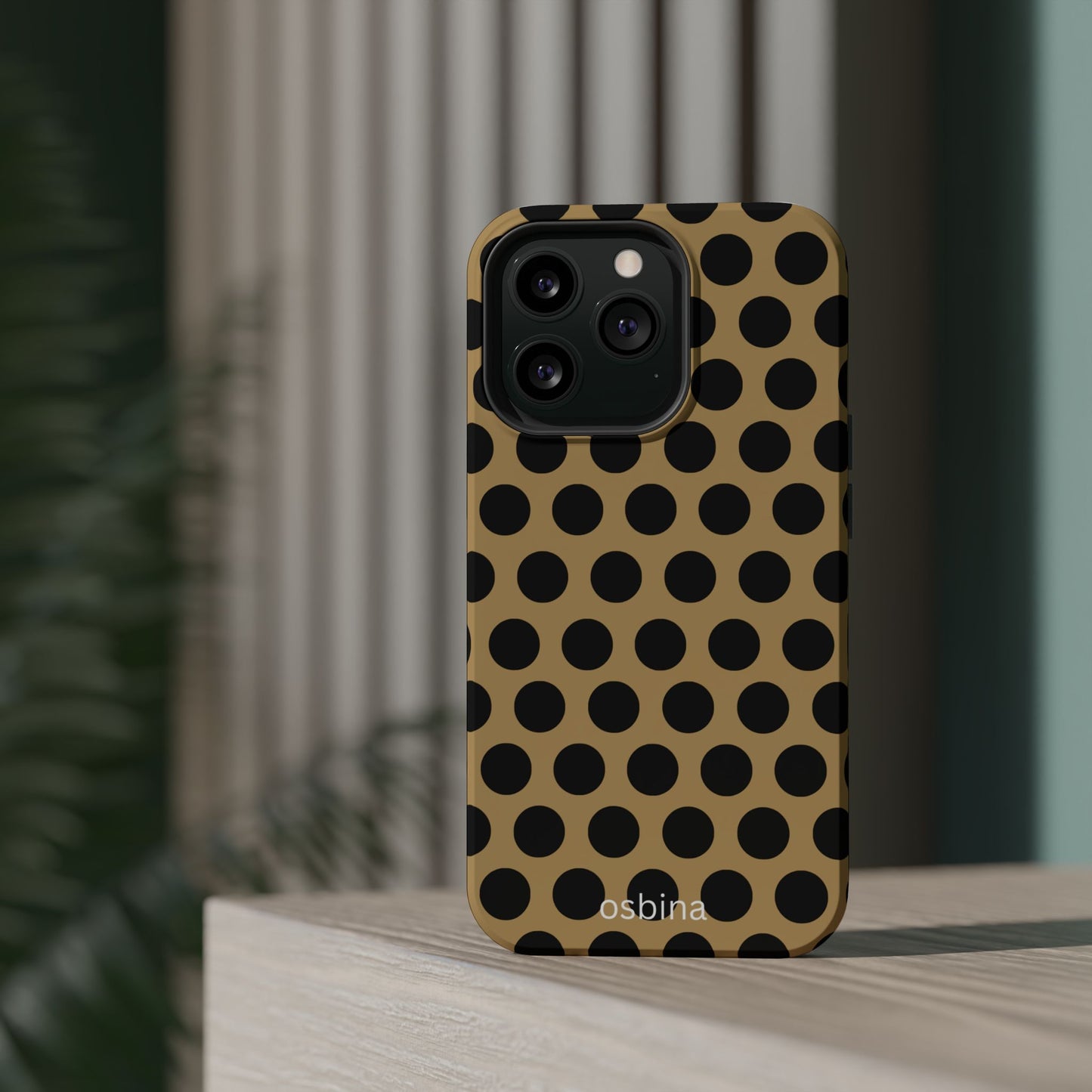 osbina | MagSafe compatible for iPhone | Camel Noir Dots Phone Case | Modern Muse Collection