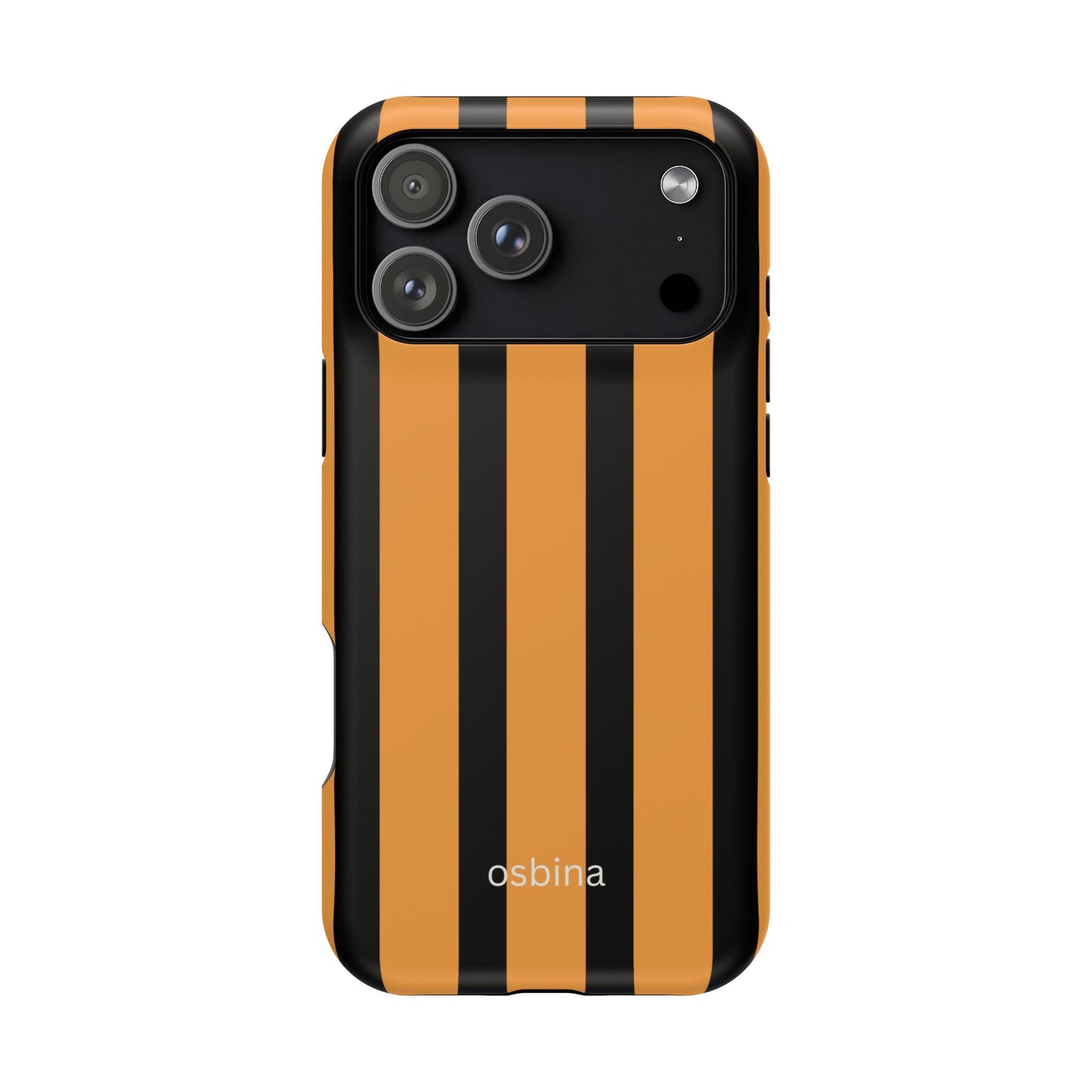 osbina | MagSafe Compatible for iPhone | The Statement Stripe Case in Black + Orange | The Season Collective