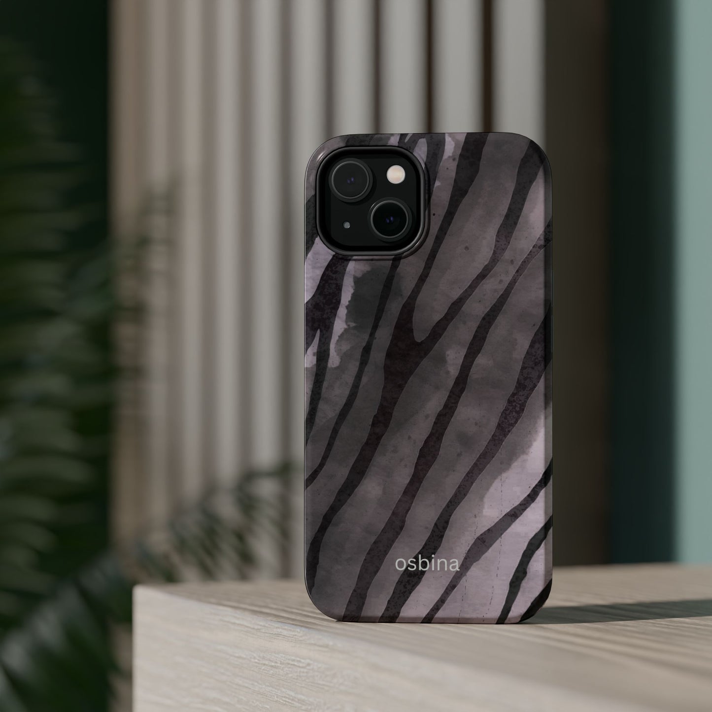 osbina | MagSafe Compatible for iPhone | Stripes on Point — The Muted Gray + Black Tiger Case | The Season Collective