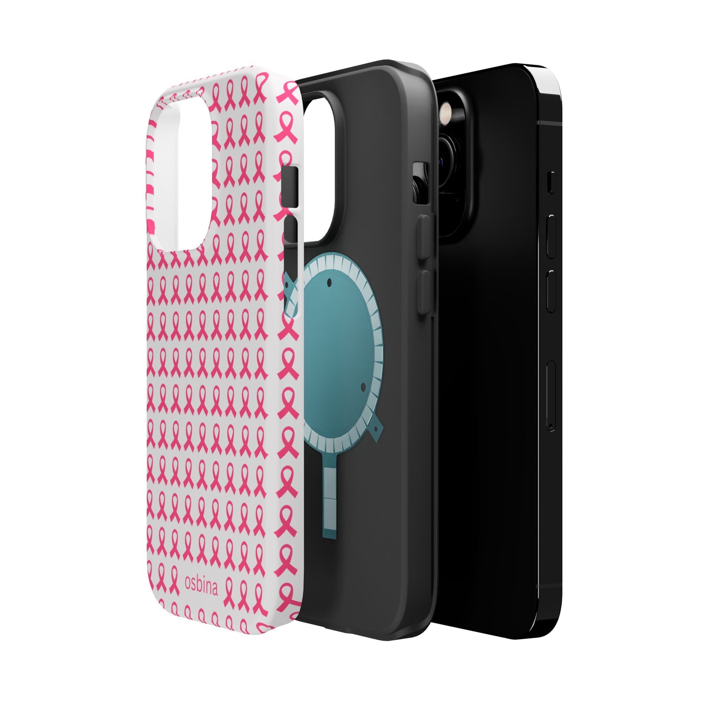 osbina | MagSafe compatible for iPhone | Limited Edition The Side By Side Pink Ribbons Case in Light Pink + Soft Pink + Hot Pink | The Pink October Collection | Inspired By