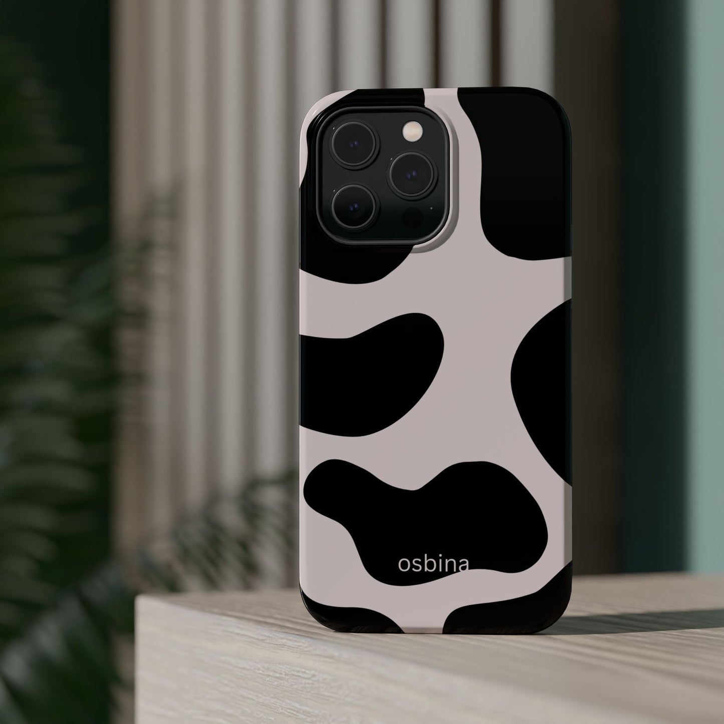 osbina | MagSafe compatible for iPhone | Prairie Chic Pink & Black Cow Print Phone Case | Modern Muse Collection