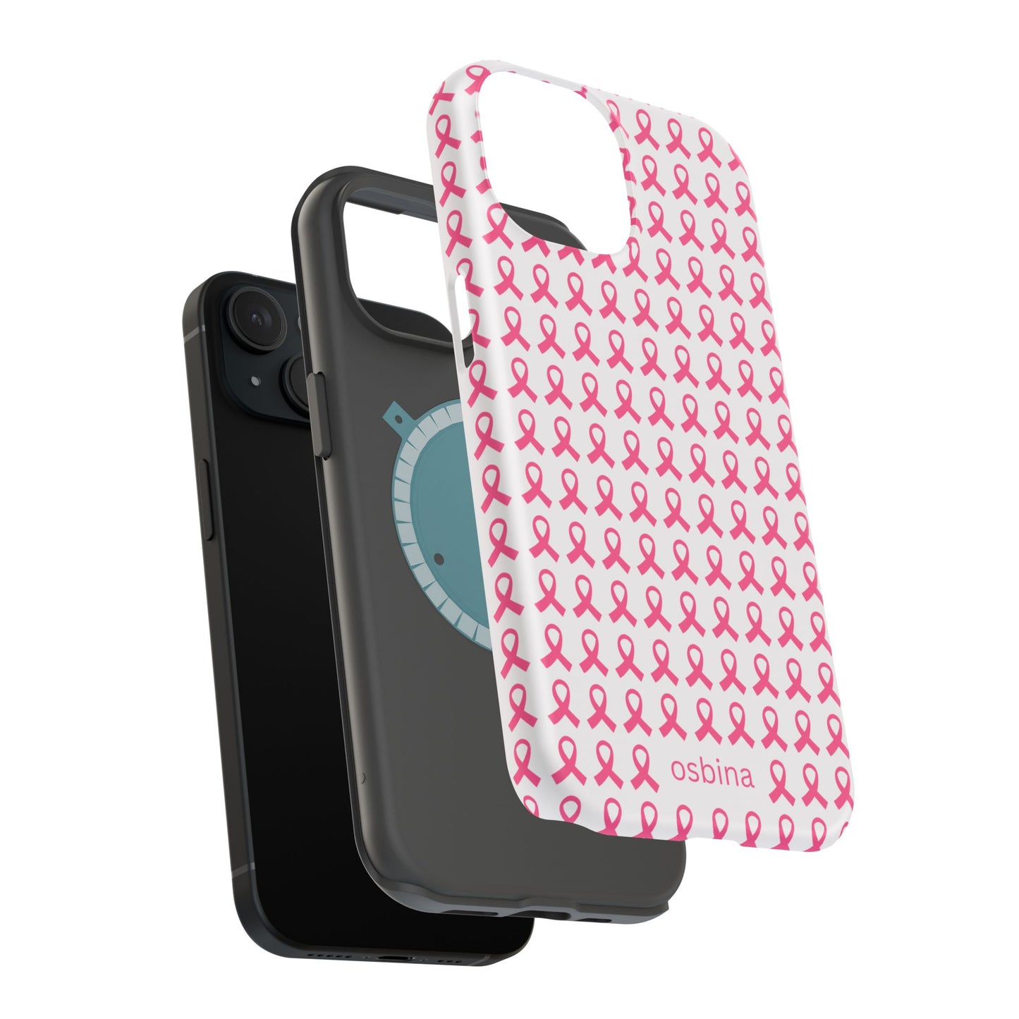 osbina | MagSafe compatible for iPhone | Limited Edition The Side By Side Pink Ribbons Case in Light Pink + Soft Pink + Hot Pink | The Pink October Collection | Inspired By
