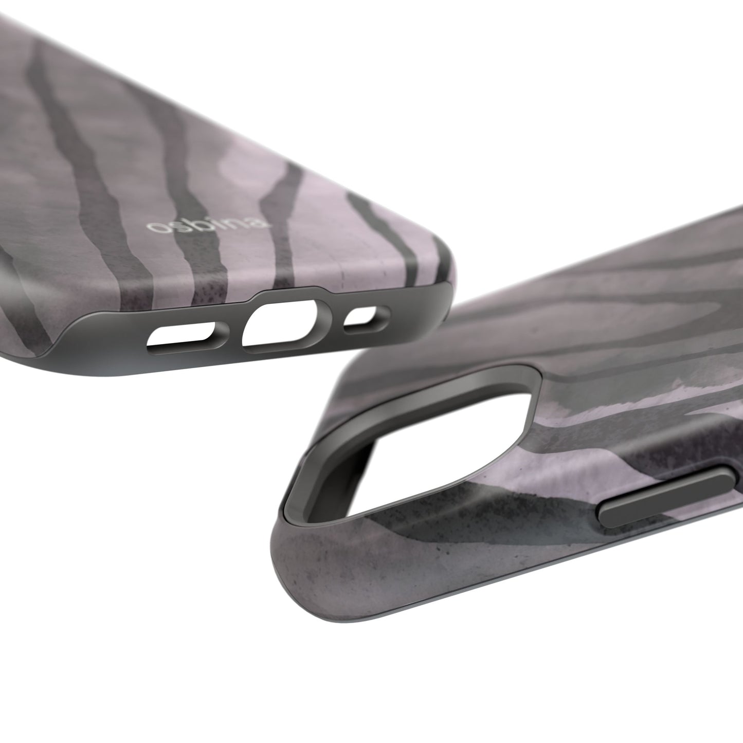 osbina | MagSafe Compatible for iPhone | Stripes on Point — The Muted Gray + Black Tiger Case | The Season Collective