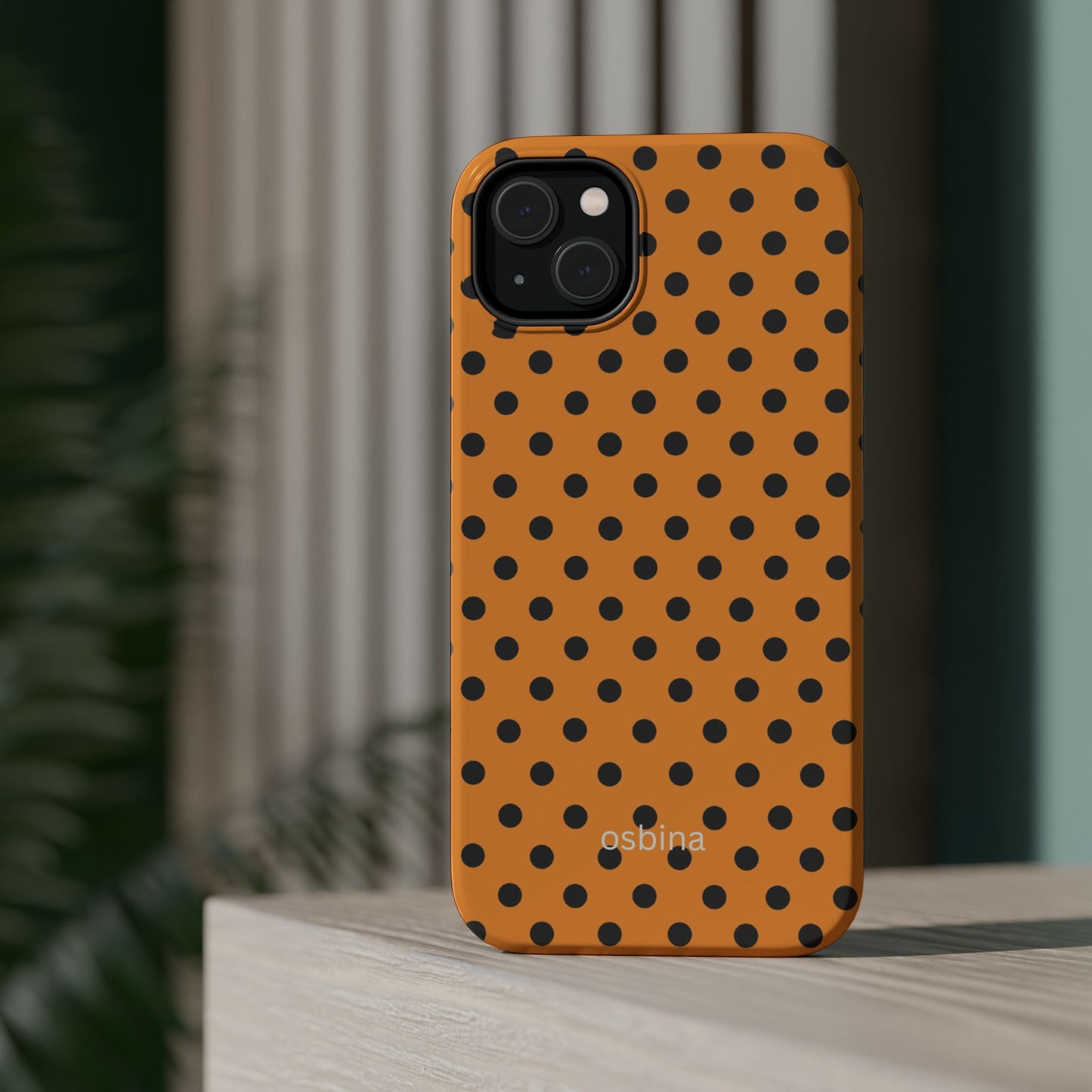 osbina | MagSafe Compatible for iPhone | Spot On Chic — The Orange + Black Polka Dot Case | The Season Collective