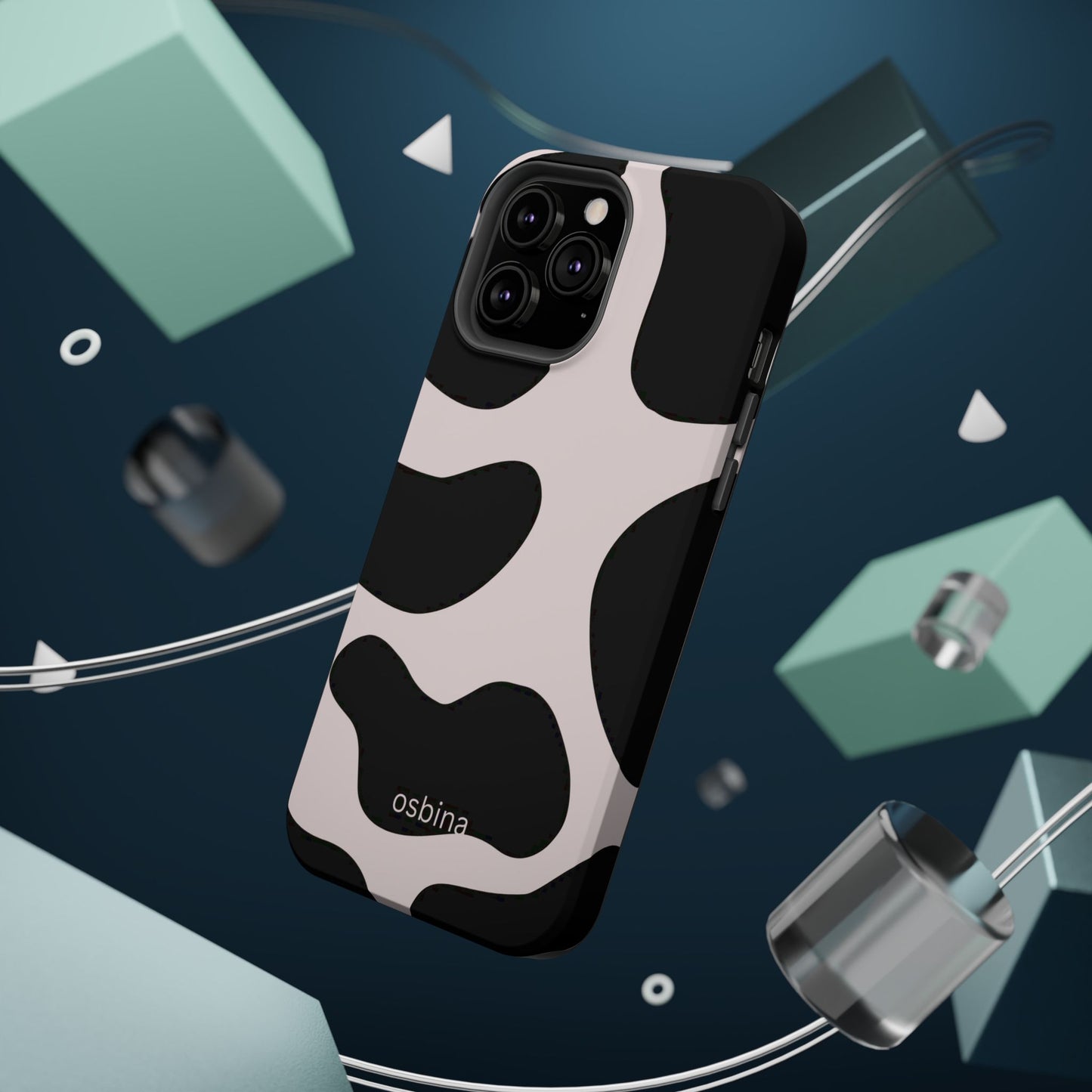 osbina | MagSafe compatible for iPhone | Prairie Chic Pink & Black Cow Print Phone Case | Modern Muse Collection