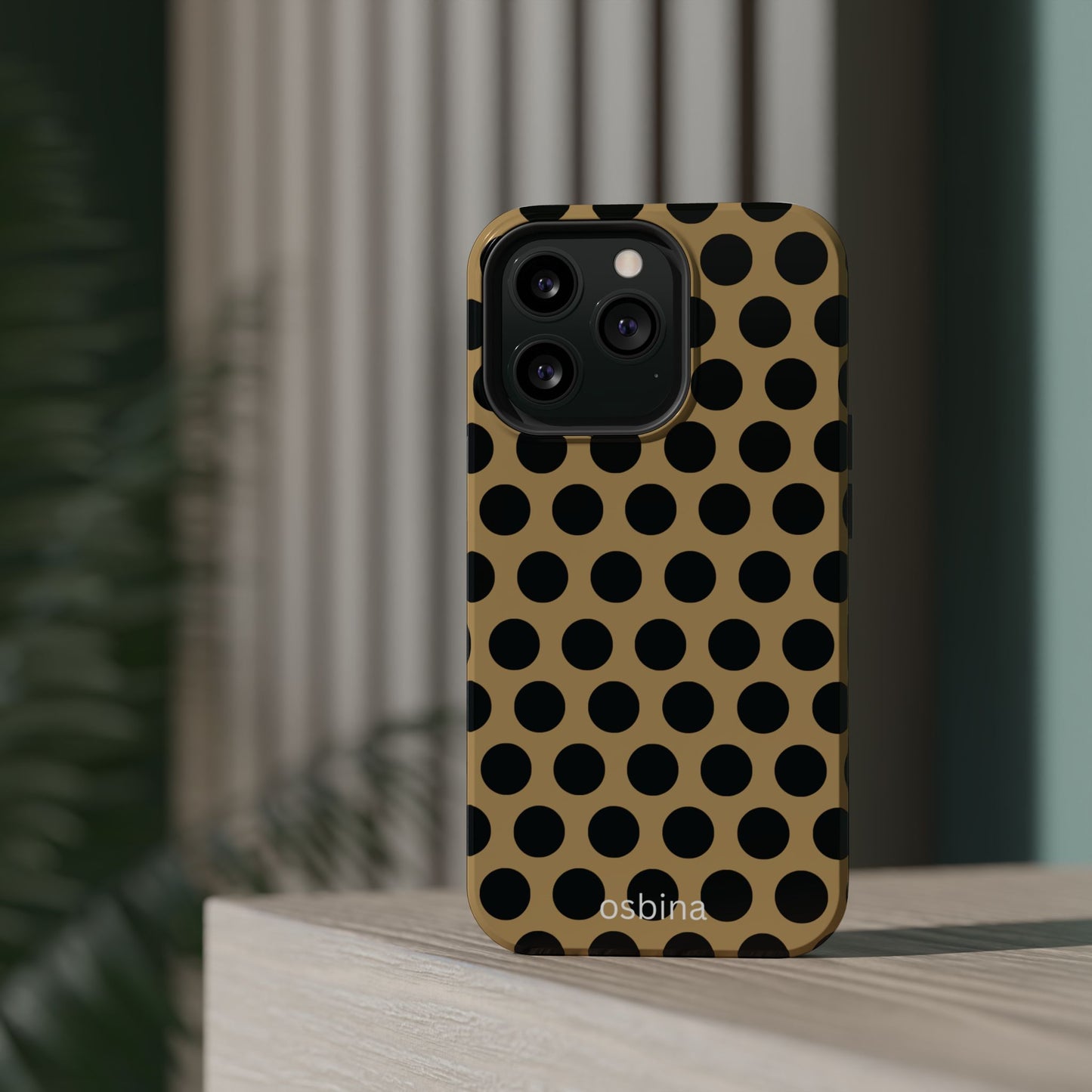 osbina | MagSafe compatible for iPhone | Camel Noir Dots Phone Case | Modern Muse Collection