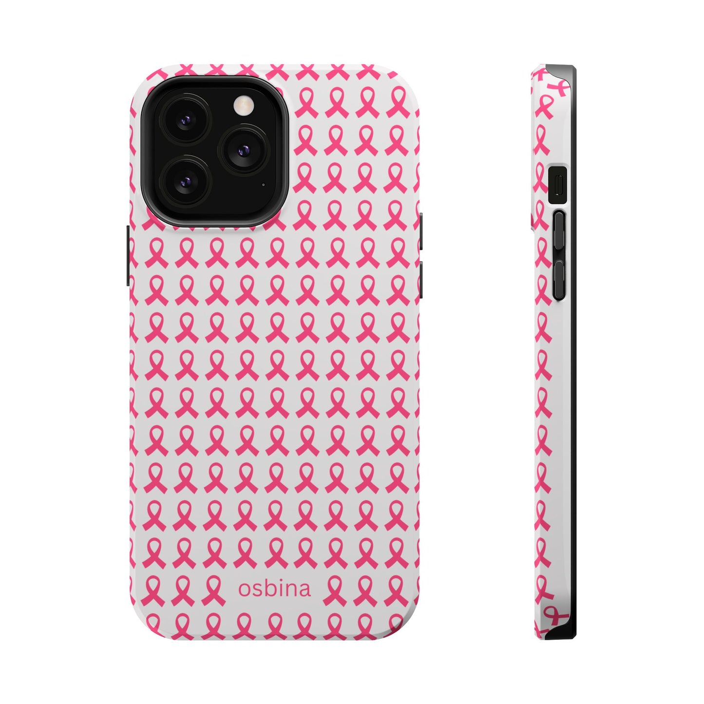 osbina | MagSafe compatible for iPhone | Limited Edition The Side By Side Pink Ribbons Case in Light Pink + Soft Pink + Hot Pink | The Pink October Collection | Inspired By