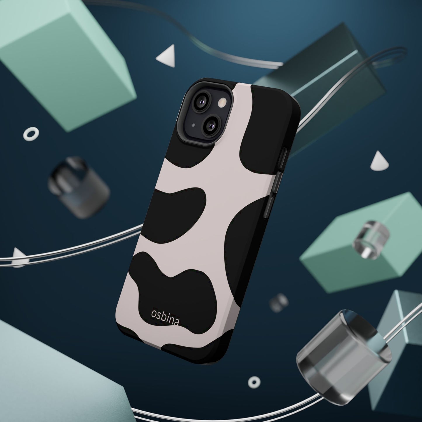 osbina | MagSafe compatible for iPhone | Prairie Chic Pink & Black Cow Print Phone Case | Modern Muse Collection