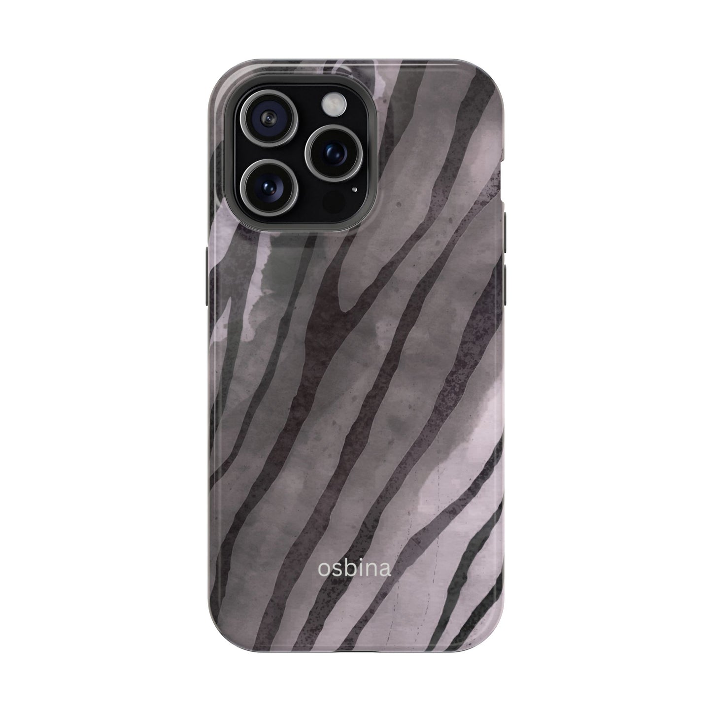 osbina | MagSafe Compatible for iPhone | Stripes on Point — The Muted Gray + Black Tiger Case | The Season Collective