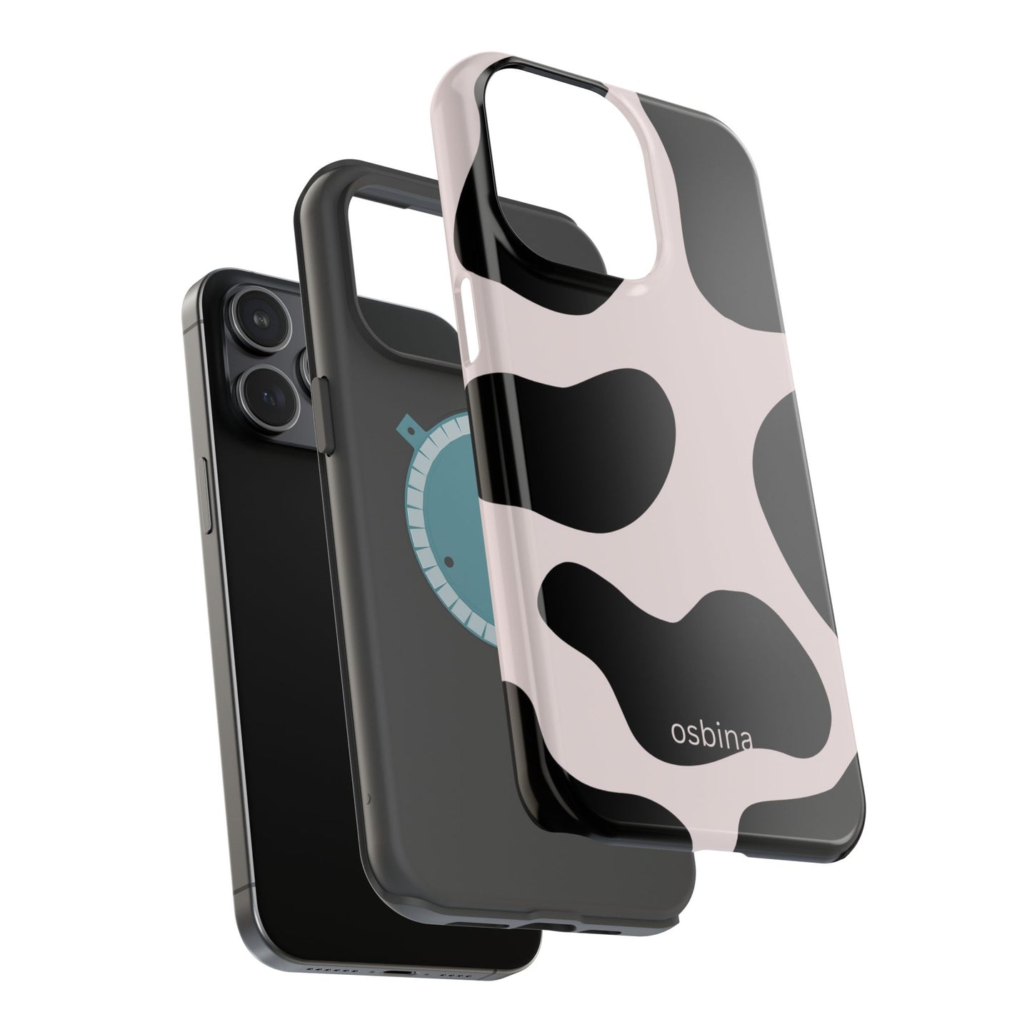 osbina | MagSafe compatible for iPhone | Prairie Chic Pink & Black Cow Print Phone Case | Modern Muse Collection