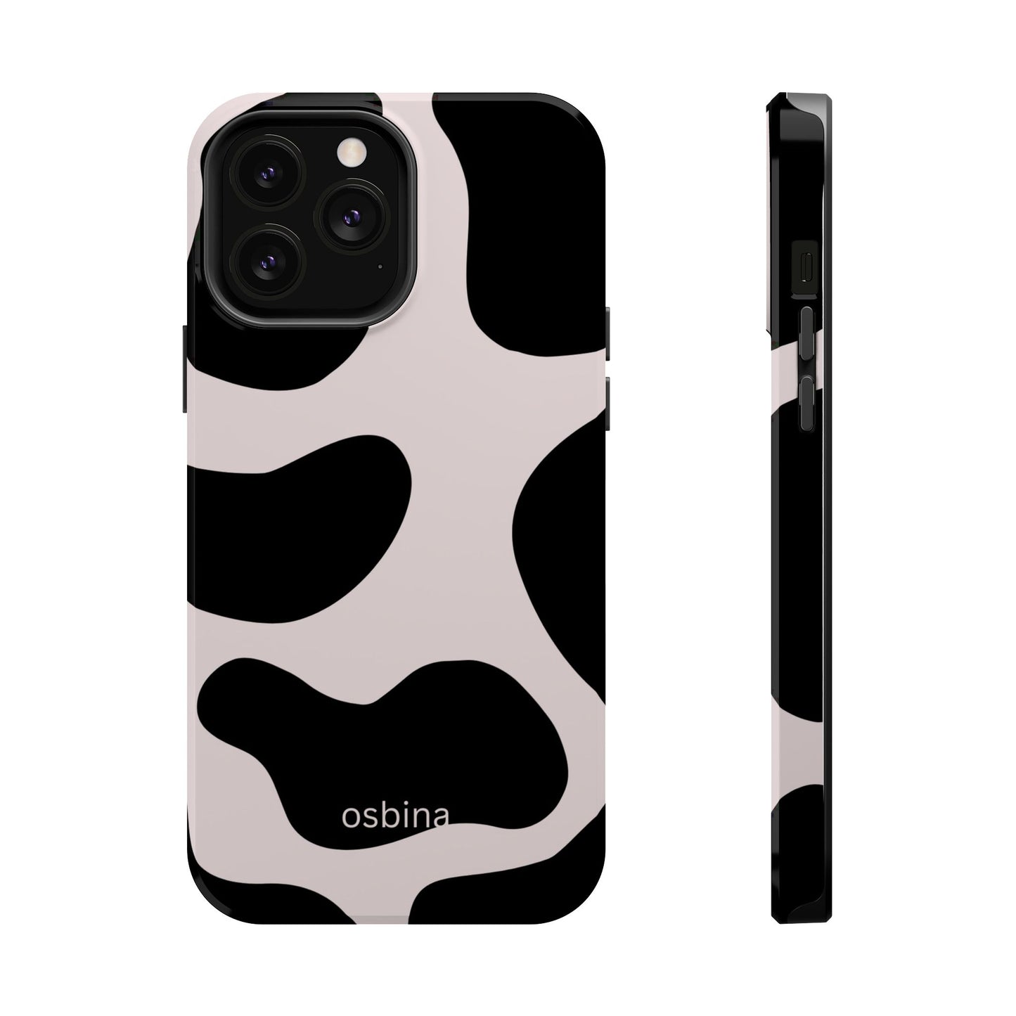 osbina | MagSafe compatible for iPhone | Prairie Chic Pink & Black Cow Print Phone Case | Modern Muse Collection