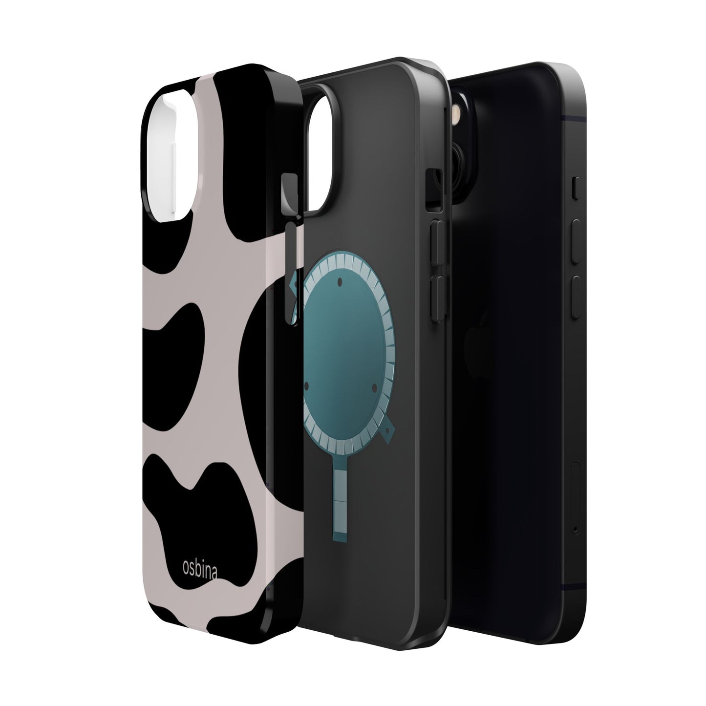 osbina | MagSafe compatible for iPhone | Prairie Chic Pink & Black Cow Print Phone Case | Modern Muse Collection