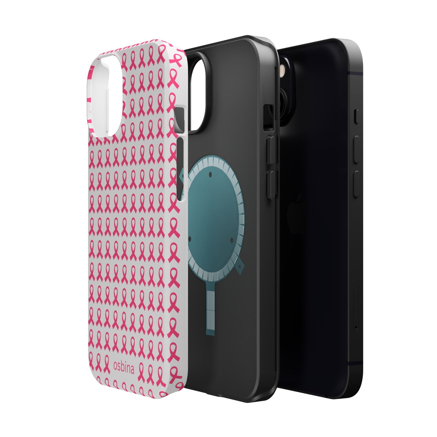 osbina | MagSafe compatible for iPhone | Limited Edition The Side By Side Pink Ribbons Case in Light Pink + Soft Pink + Hot Pink | The Pink October Collection | Inspired By