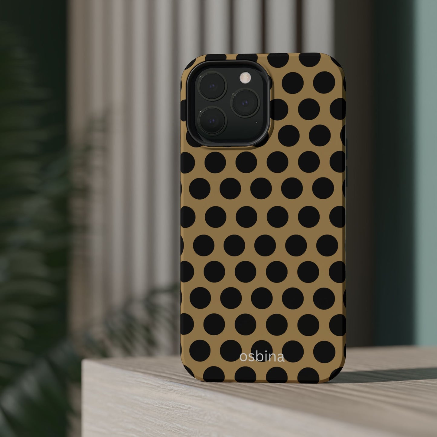 osbina | MagSafe compatible for iPhone | Camel Noir Dots Phone Case | Modern Muse Collection