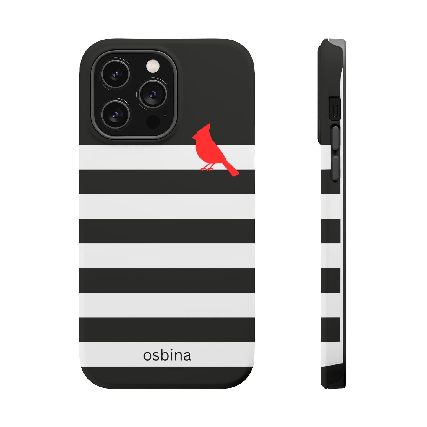 osbina | MagSafe compatible for iPhone | Redbird Edition Thinking of You Phone Case Black & White Stripe | Inspired By Collection