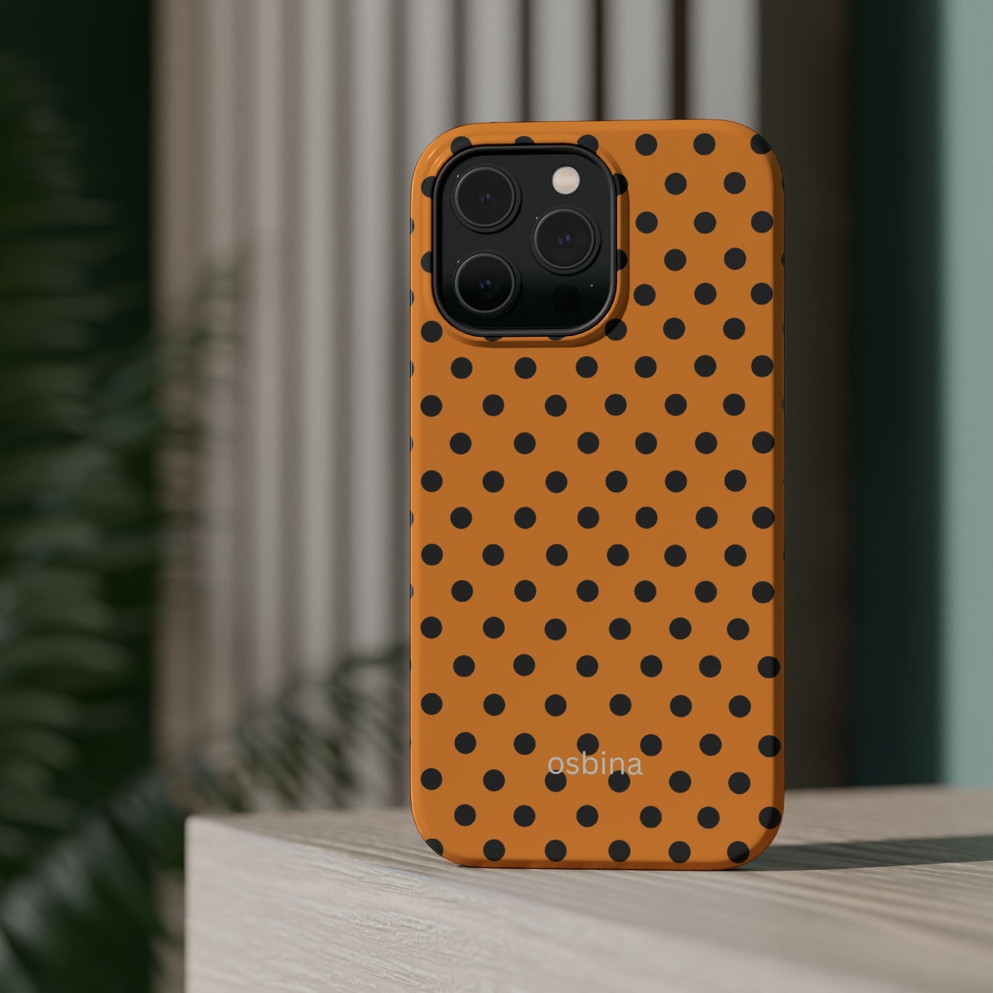 osbina | MagSafe Compatible for iPhone | Spot On Chic — The Orange + Black Polka Dot Case | The Season Collective