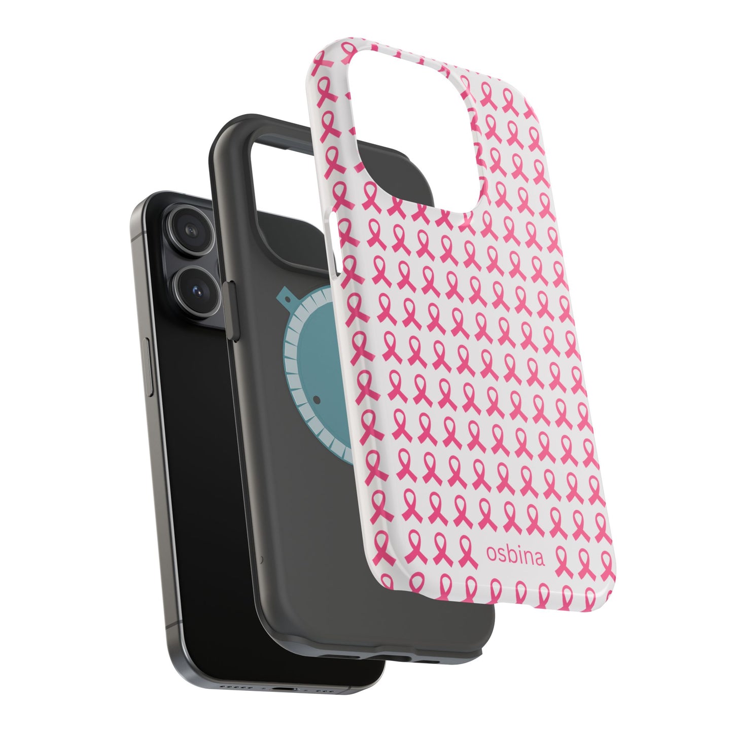 osbina | MagSafe compatible for iPhone | Limited Edition The Side By Side Pink Ribbons Case in Light Pink + Soft Pink + Hot Pink | The Pink October Collection | Inspired By