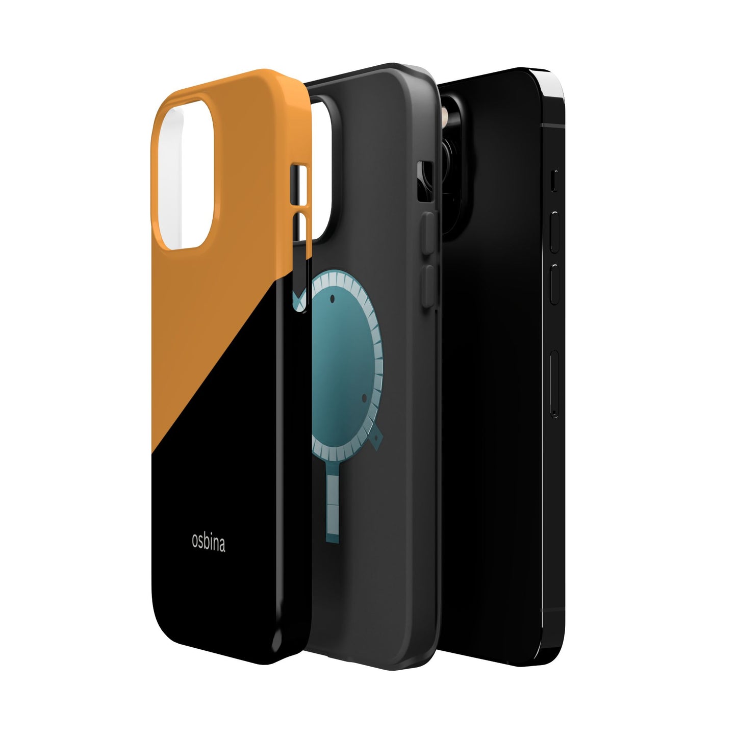 osbina | MagSafe Compatible for iPhone | Bold Moves Only — The Orange + Black Split Diagonal Case | The Season Collective