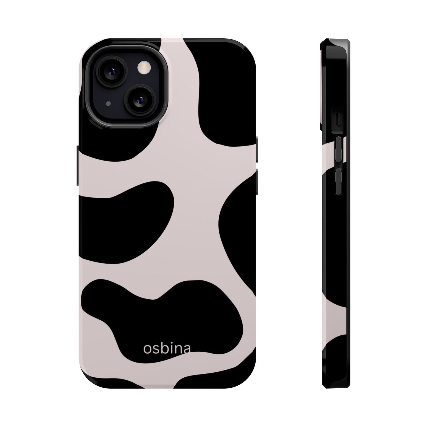 osbina | MagSafe compatible for iPhone | Prairie Chic Pink & Black Cow Print Phone Case | Modern Muse Collection