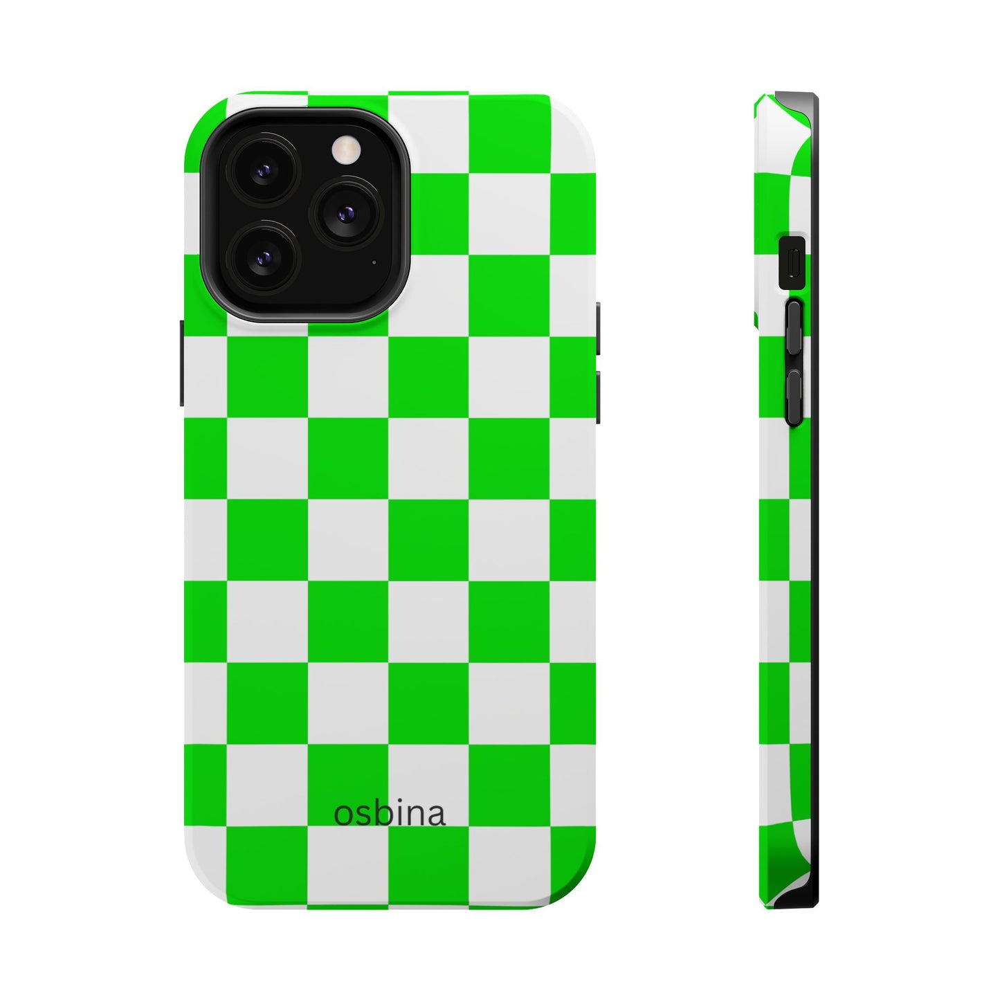 osbina | MagSafe compatible for iPhone | Neon Verdi Checks Phone Case | Color Edit Collection