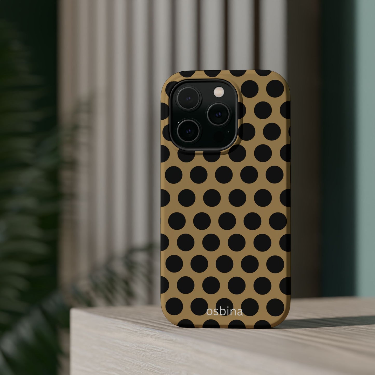 osbina | MagSafe compatible for iPhone | Camel Noir Dots Phone Case | Modern Muse Collection