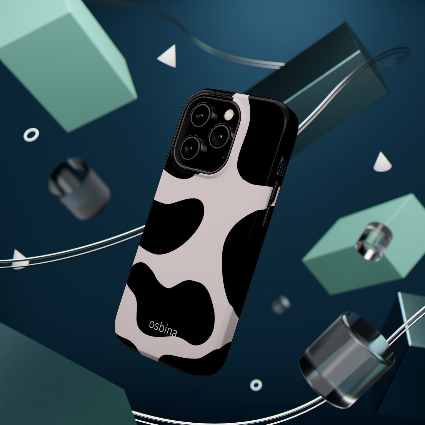 osbina | MagSafe compatible for iPhone | Prairie Chic Pink & Black Cow Print Phone Case | Modern Muse Collection