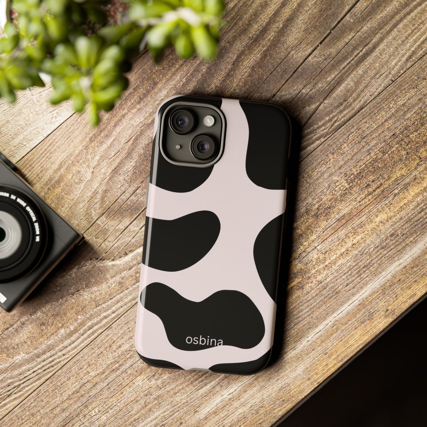 osbina | Prairie Chic Pink & Black Cow Print Phone Case | Modern Muse Collection
