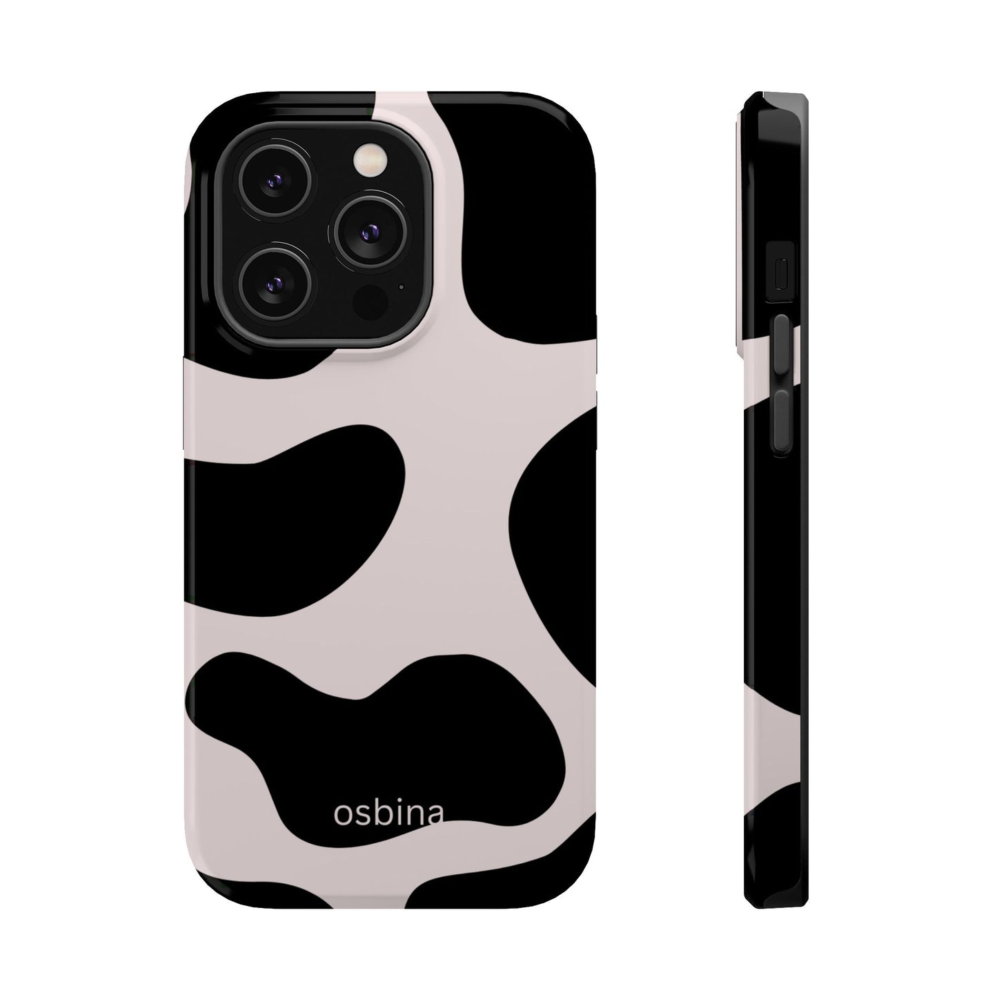 osbina | MagSafe compatible for iPhone | Prairie Chic Pink & Black Cow Print Phone Case | Modern Muse Collection