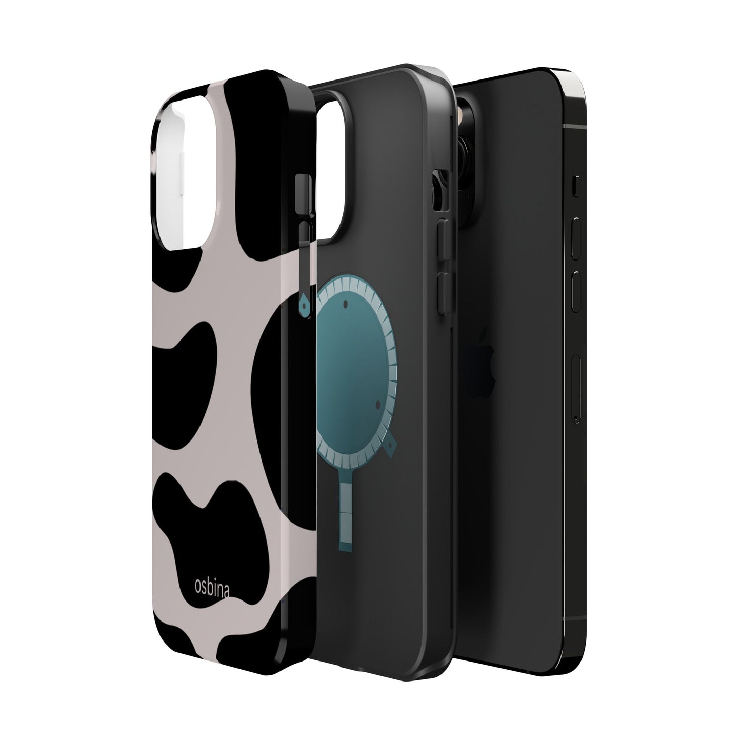 osbina | MagSafe compatible for iPhone | Prairie Chic Pink & Black Cow Print Phone Case | Modern Muse Collection