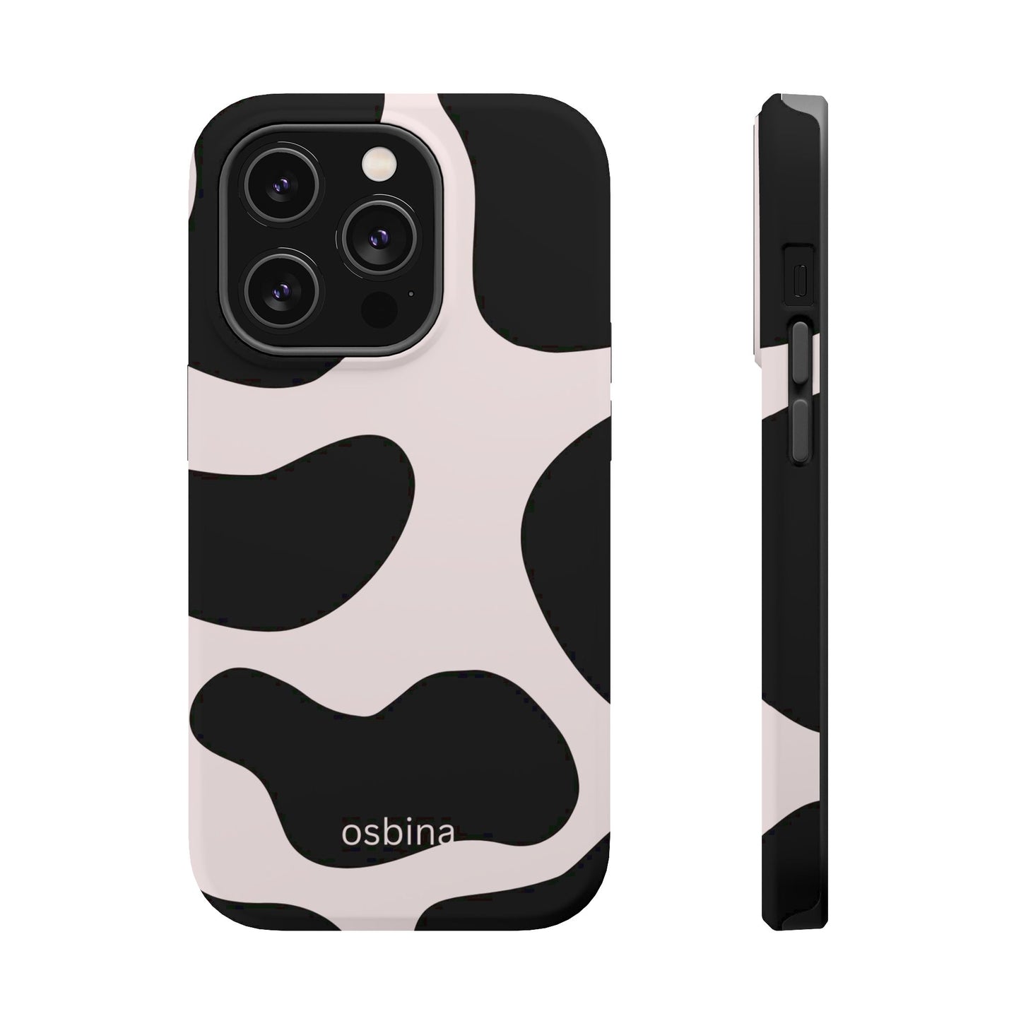 osbina | MagSafe compatible for iPhone | Prairie Chic Pink & Black Cow Print Phone Case | Modern Muse Collection