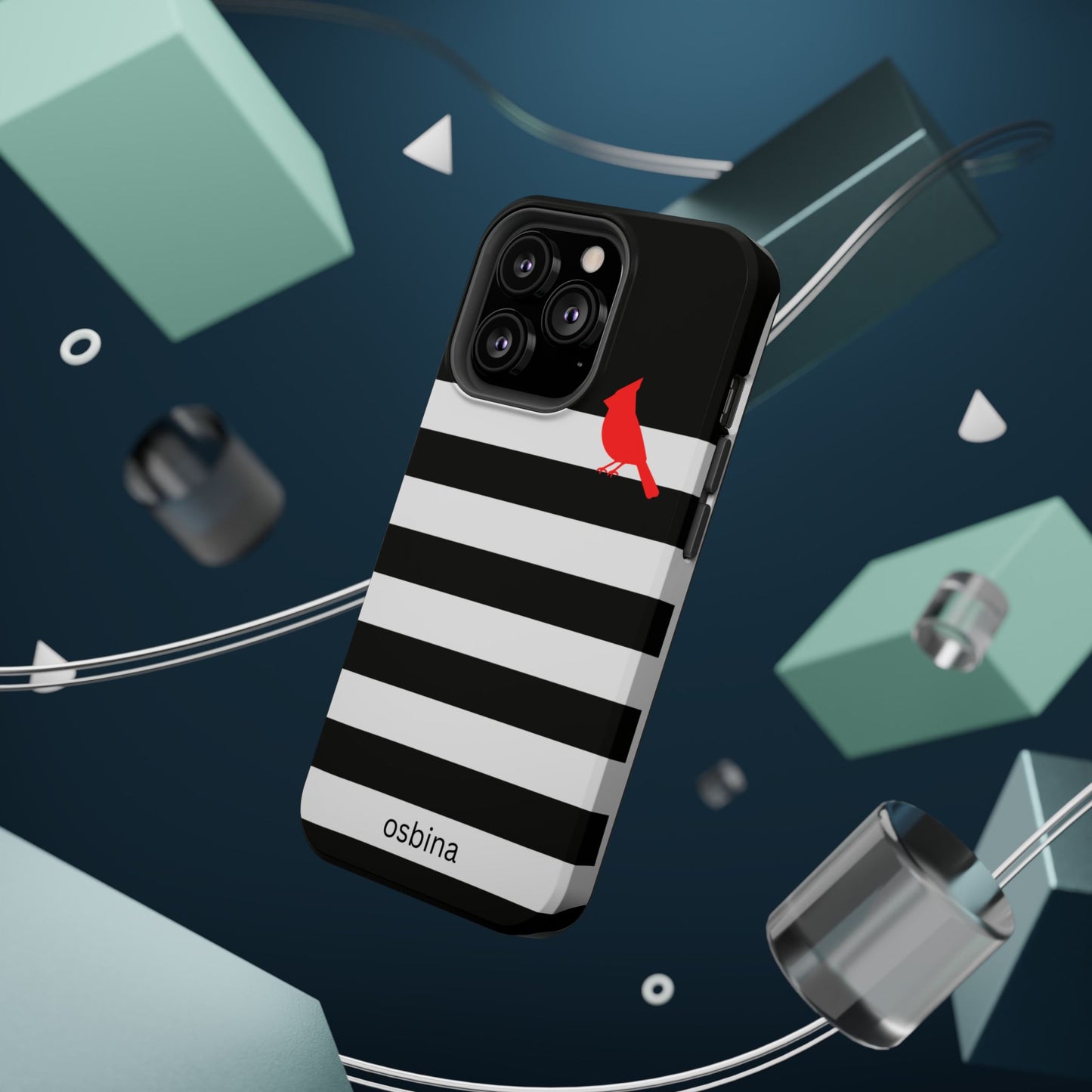 osbina | MagSafe compatible for iPhone | Redbird Edition Thinking of You Phone Case Black & White Stripe | Inspired By Collection