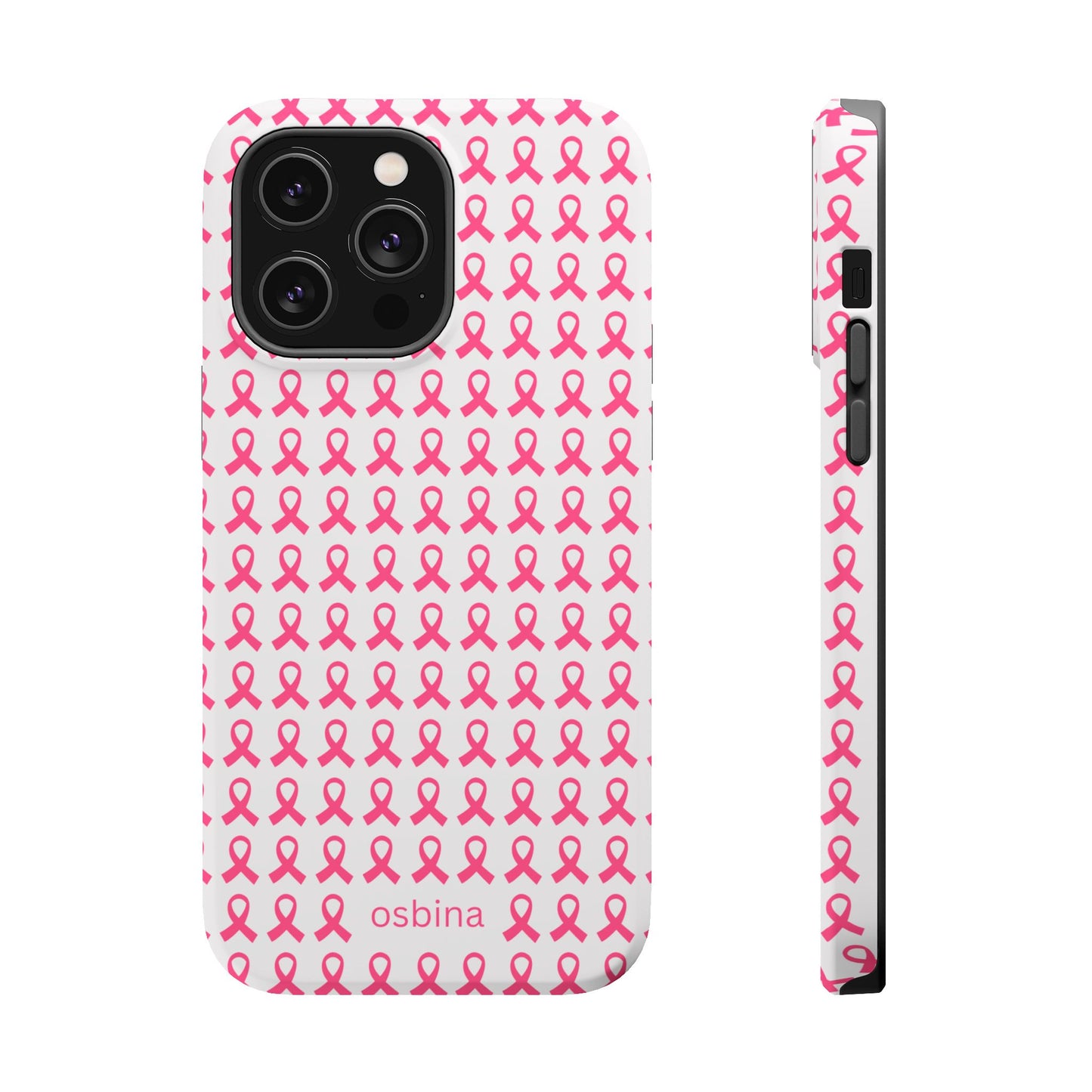 osbina | MagSafe compatible for iPhone | Limited Edition The Side By Side Pink Ribbons Case in Light Pink + Soft Pink + Hot Pink | The Pink October Collection | Inspired By