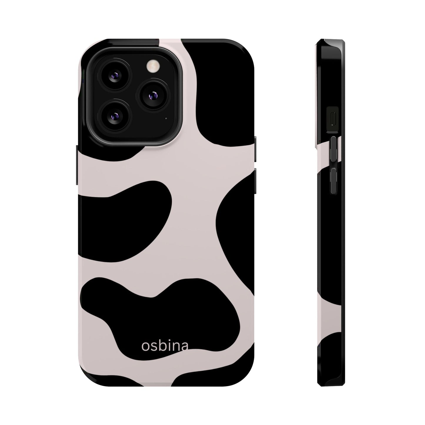 osbina | MagSafe compatible for iPhone | Prairie Chic Pink & Black Cow Print Phone Case | Modern Muse Collection