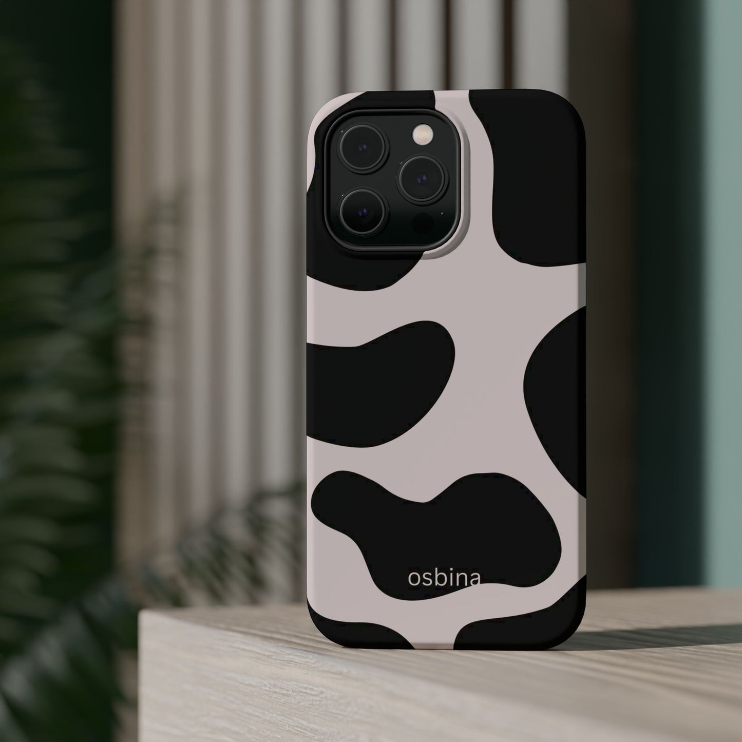 osbina | MagSafe compatible for iPhone | Prairie Chic Pink & Black Cow Print Phone Case | Modern Muse Collection