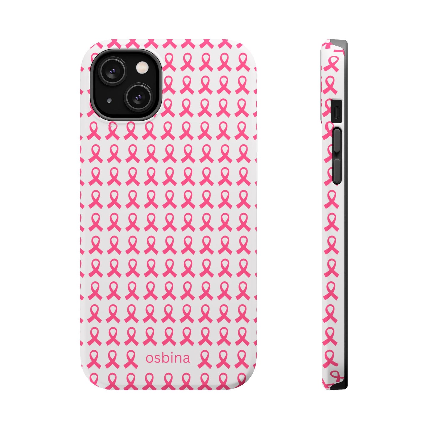 osbina | MagSafe compatible for iPhone | Limited Edition The Side By Side Pink Ribbons Case in Light Pink + Soft Pink + Hot Pink | The Pink October Collection | Inspired By