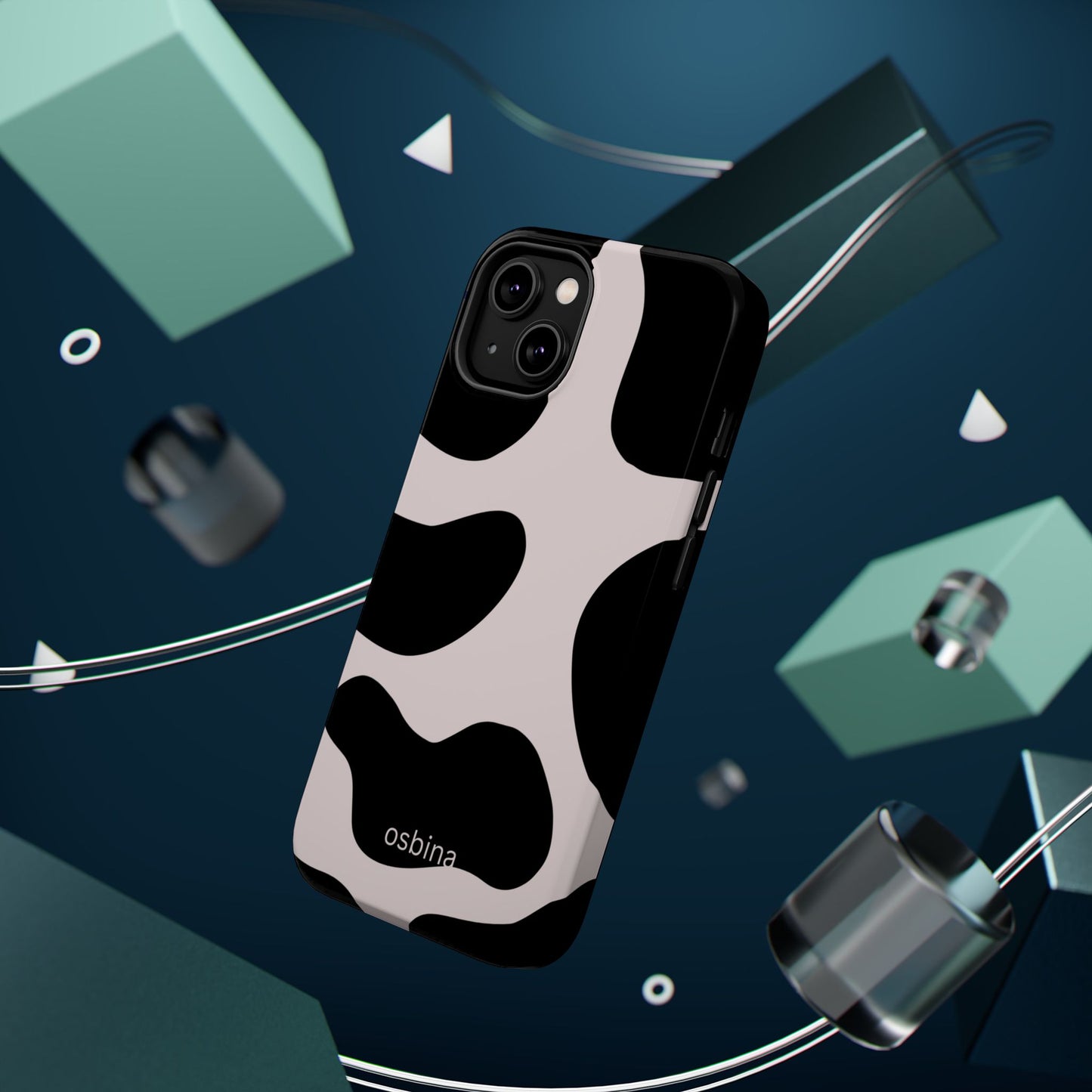 osbina | MagSafe compatible for iPhone | Prairie Chic Pink & Black Cow Print Phone Case | Modern Muse Collection