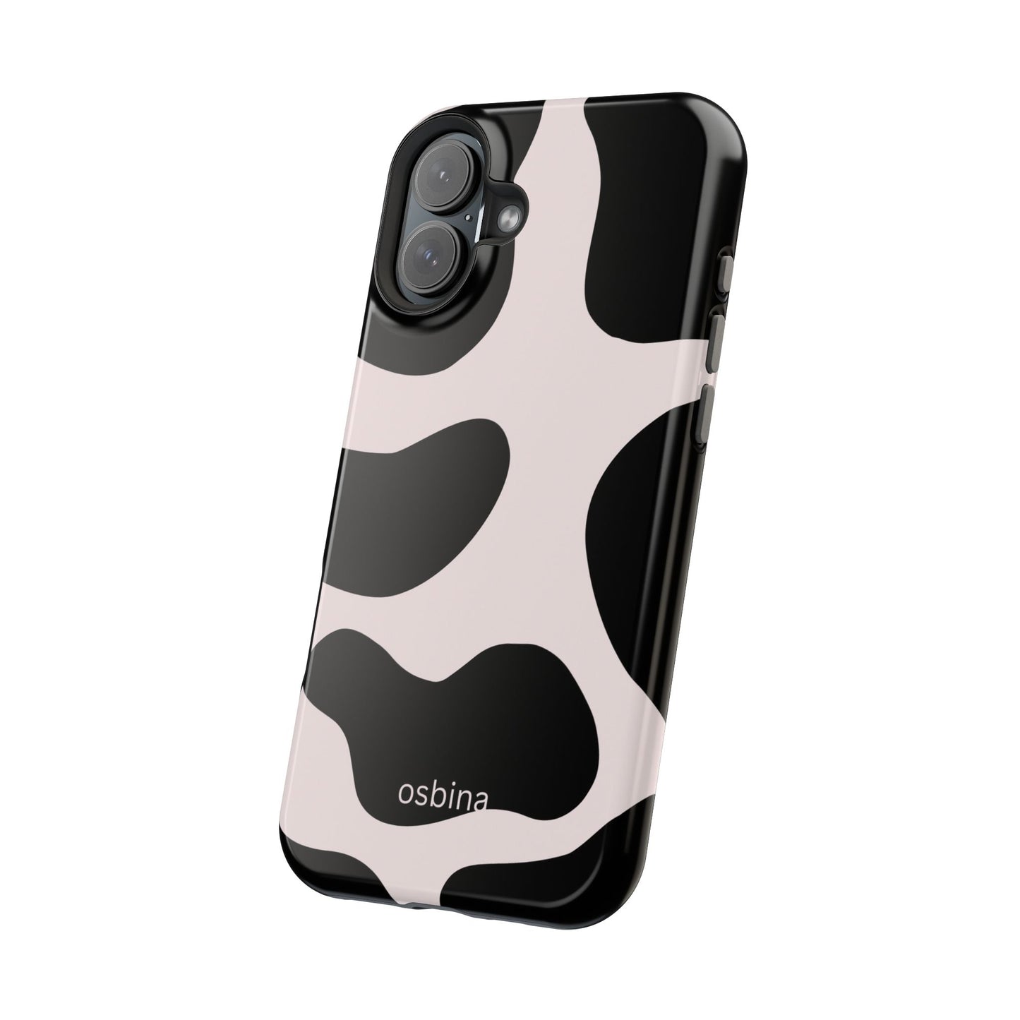 osbina | MagSafe compatible for iPhone | Prairie Chic Pink & Black Cow Print Phone Case | Modern Muse Collection