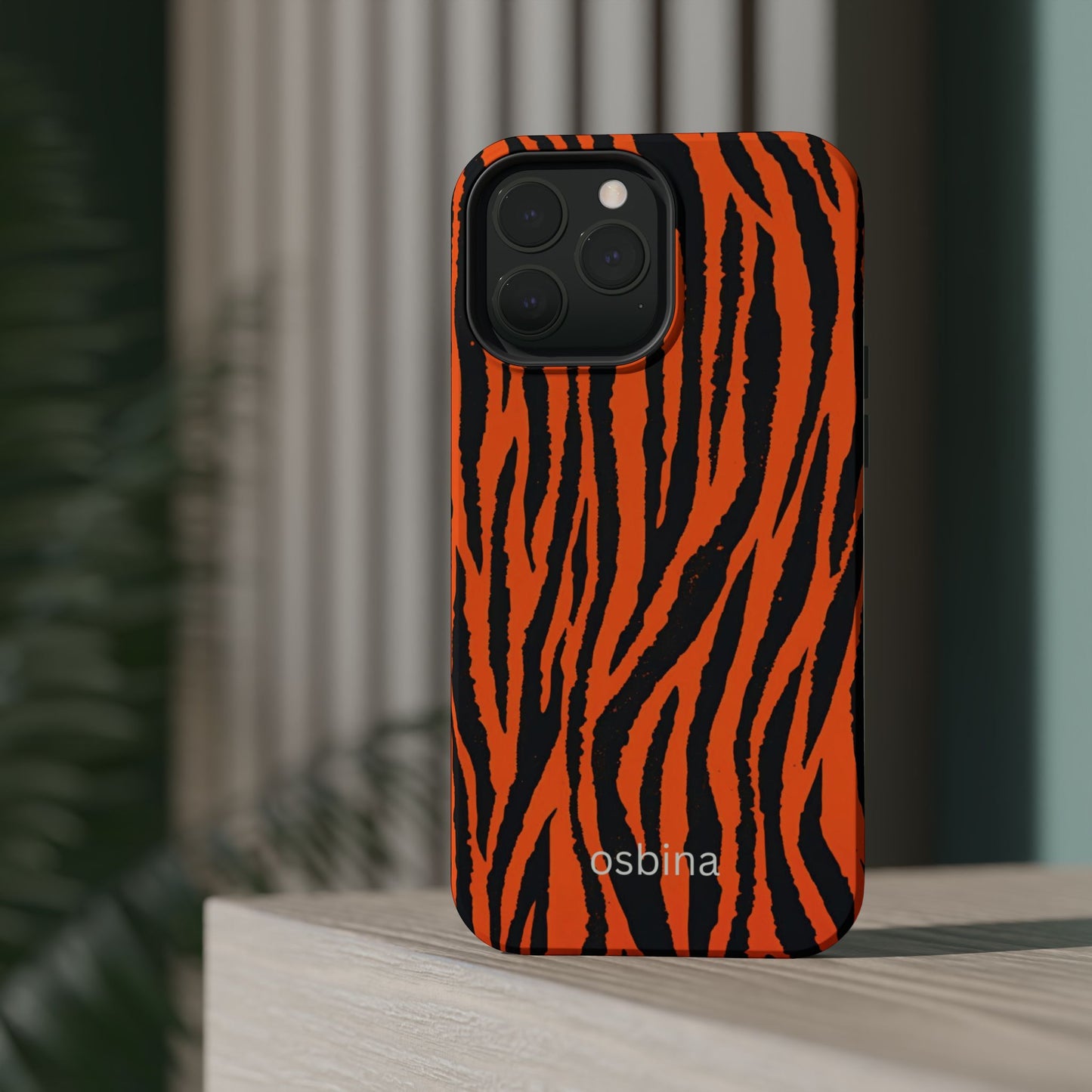 osbina | MagSafe Compatible for iPhone | Tiger, But Make It Chic — The Bengal Stripe Case in Orange + Black | The Season Collective