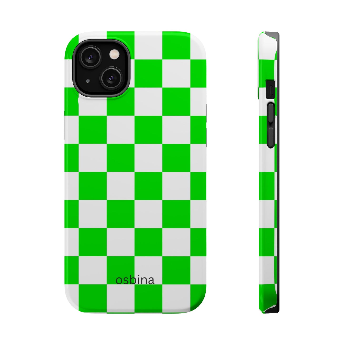 osbina | MagSafe compatible for iPhone | Neon Verdi Checks Phone Case | Color Edit Collection
