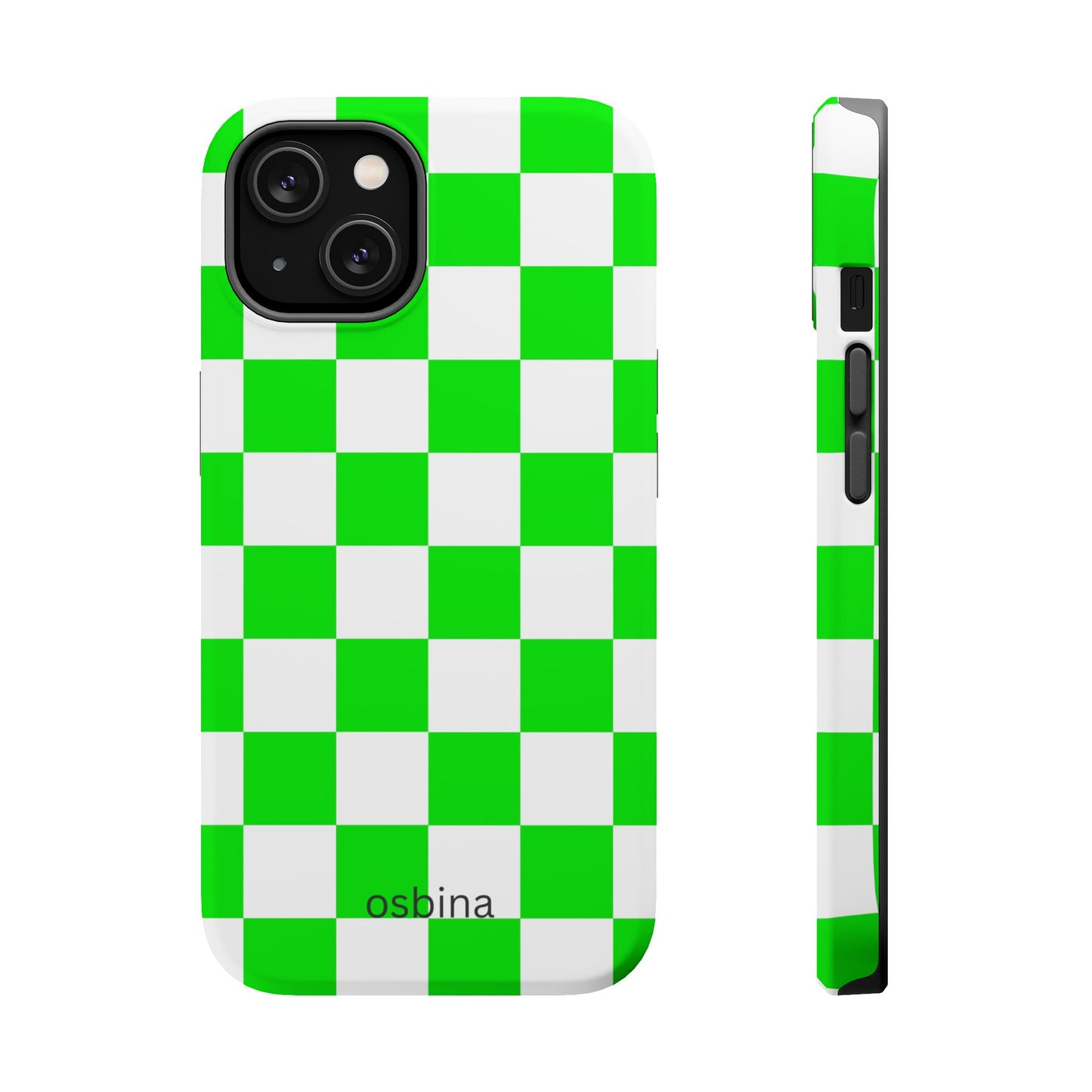 osbina | MagSafe compatible for iPhone | Neon Verdi Checks Phone Case | Color Edit Collection