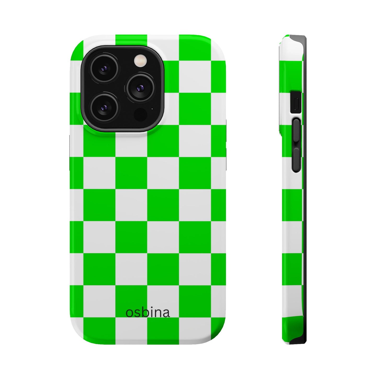 osbina | MagSafe compatible for iPhone | Neon Verdi Checks Phone Case | Color Edit Collection