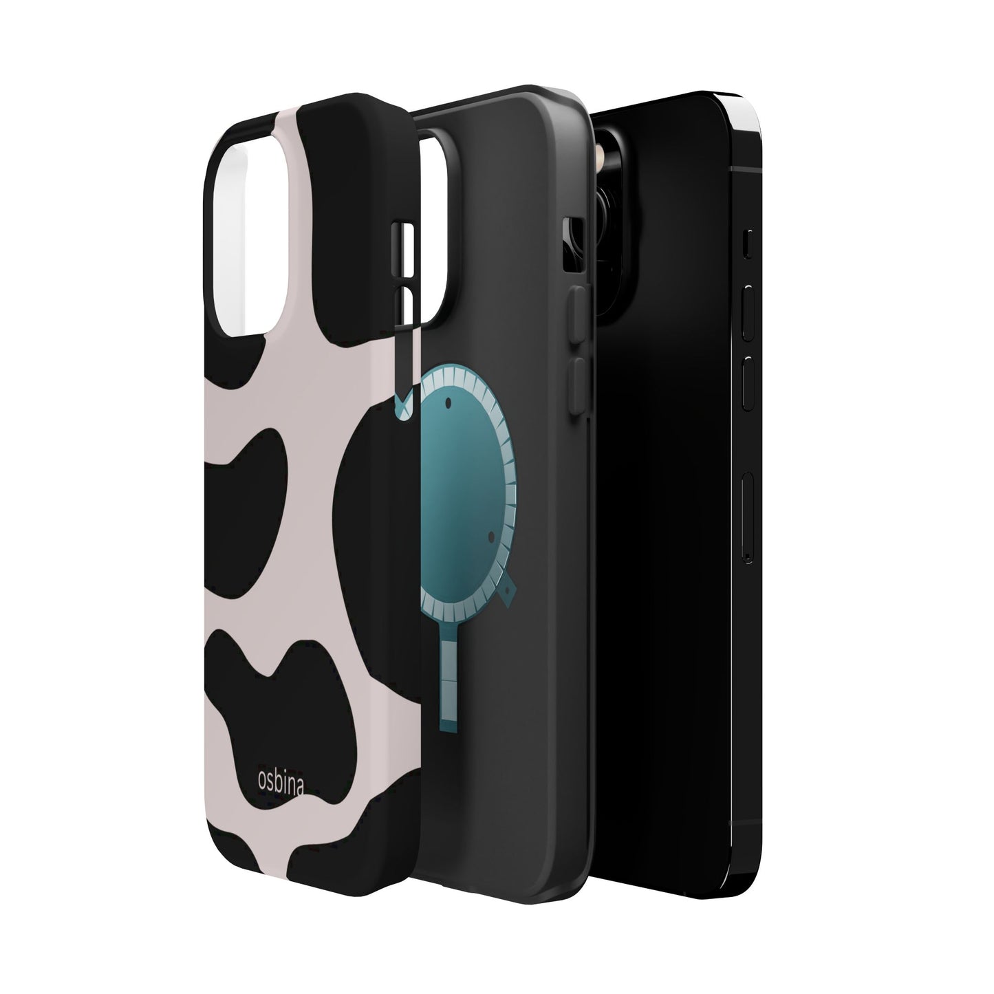 osbina | MagSafe compatible for iPhone | Prairie Chic Pink & Black Cow Print Phone Case | Modern Muse Collection