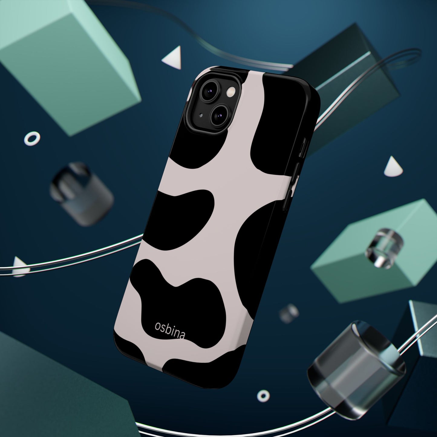 osbina | MagSafe compatible for iPhone | Prairie Chic Pink & Black Cow Print Phone Case | Modern Muse Collection