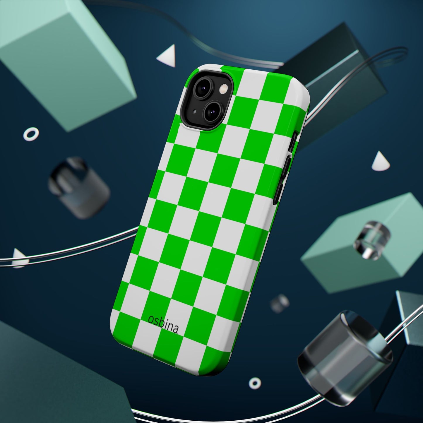 osbina | MagSafe compatible for iPhone | Neon Verdi Checks Phone Case | Color Edit Collection